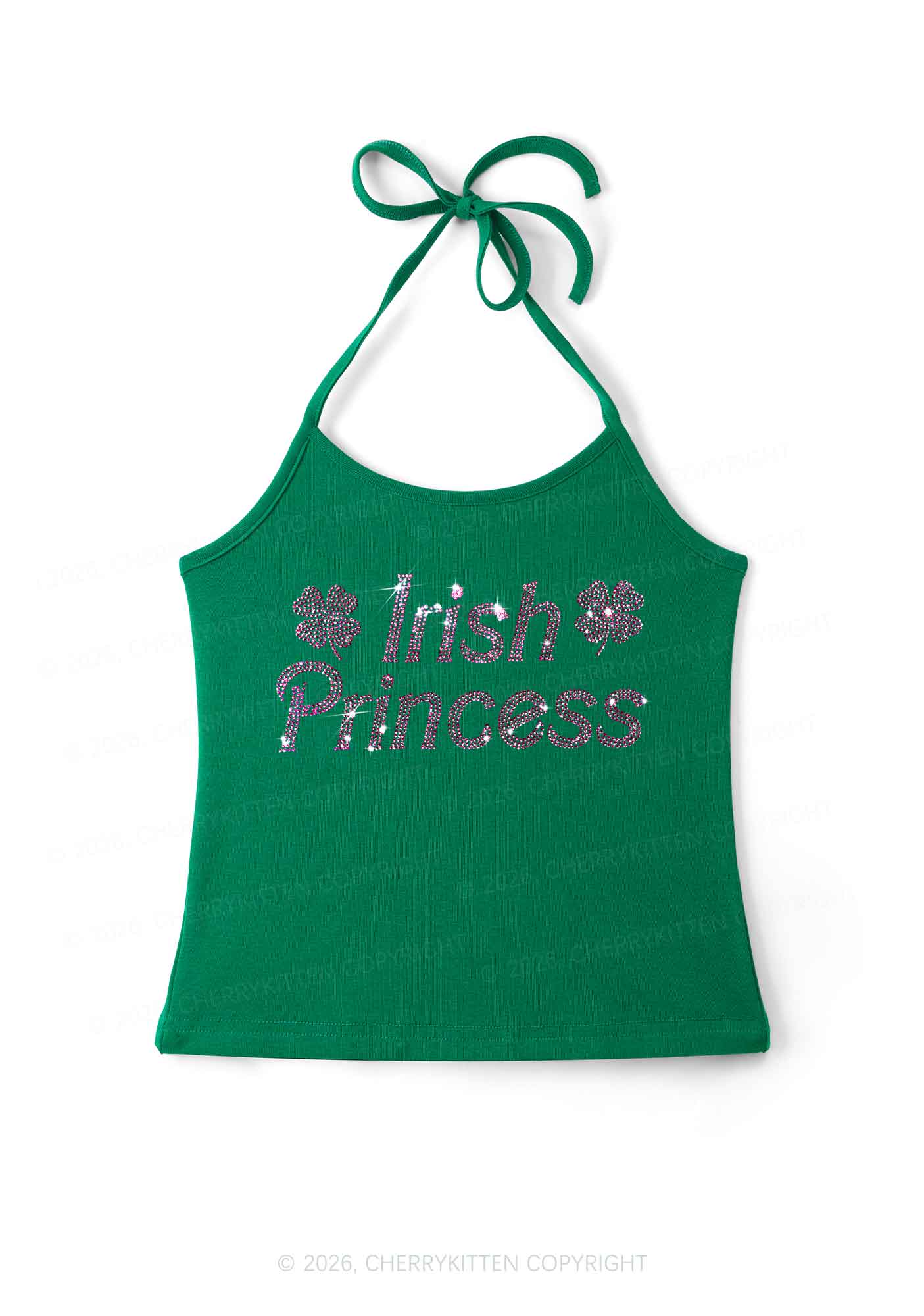 Rhinestone Irish Princess St Patricks Y2K Halter Neck Cami Cherrykitten