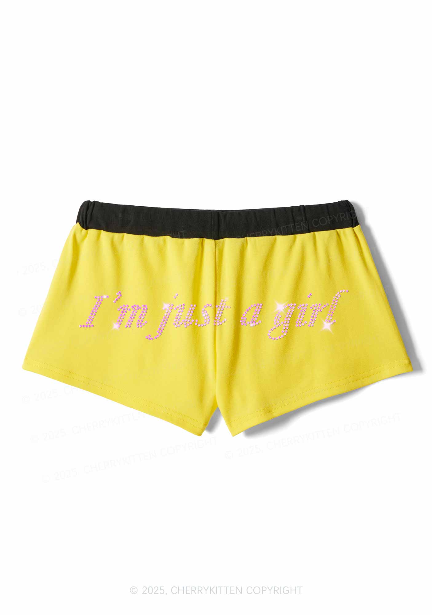 Rhinestone Just A Girl Y2K Drawstring Mini Shorts Cherrykitten - Image 5
