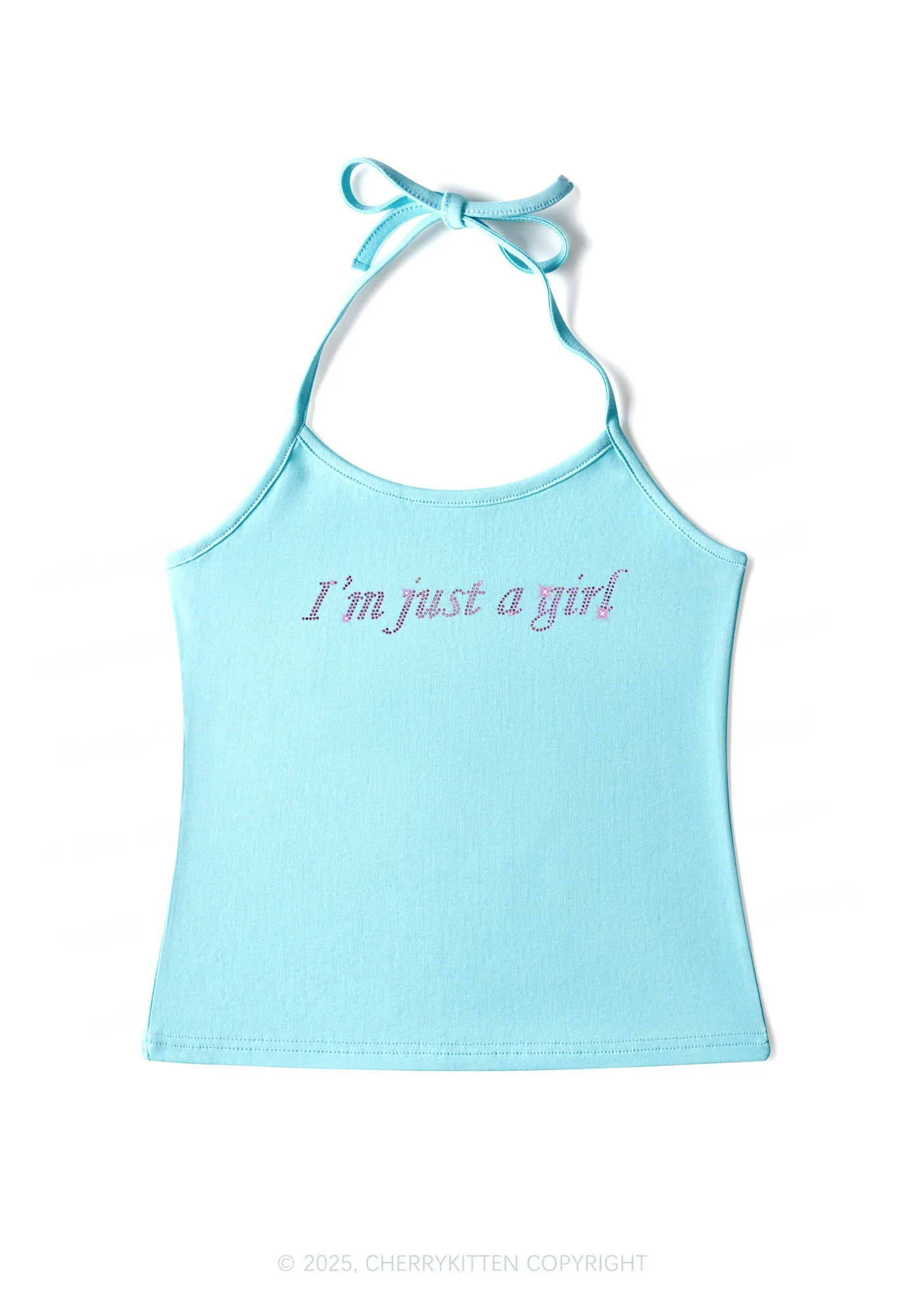Rhinestone Just A Girl Y2K Halter Neck Cami Cherrykitten - Image 3