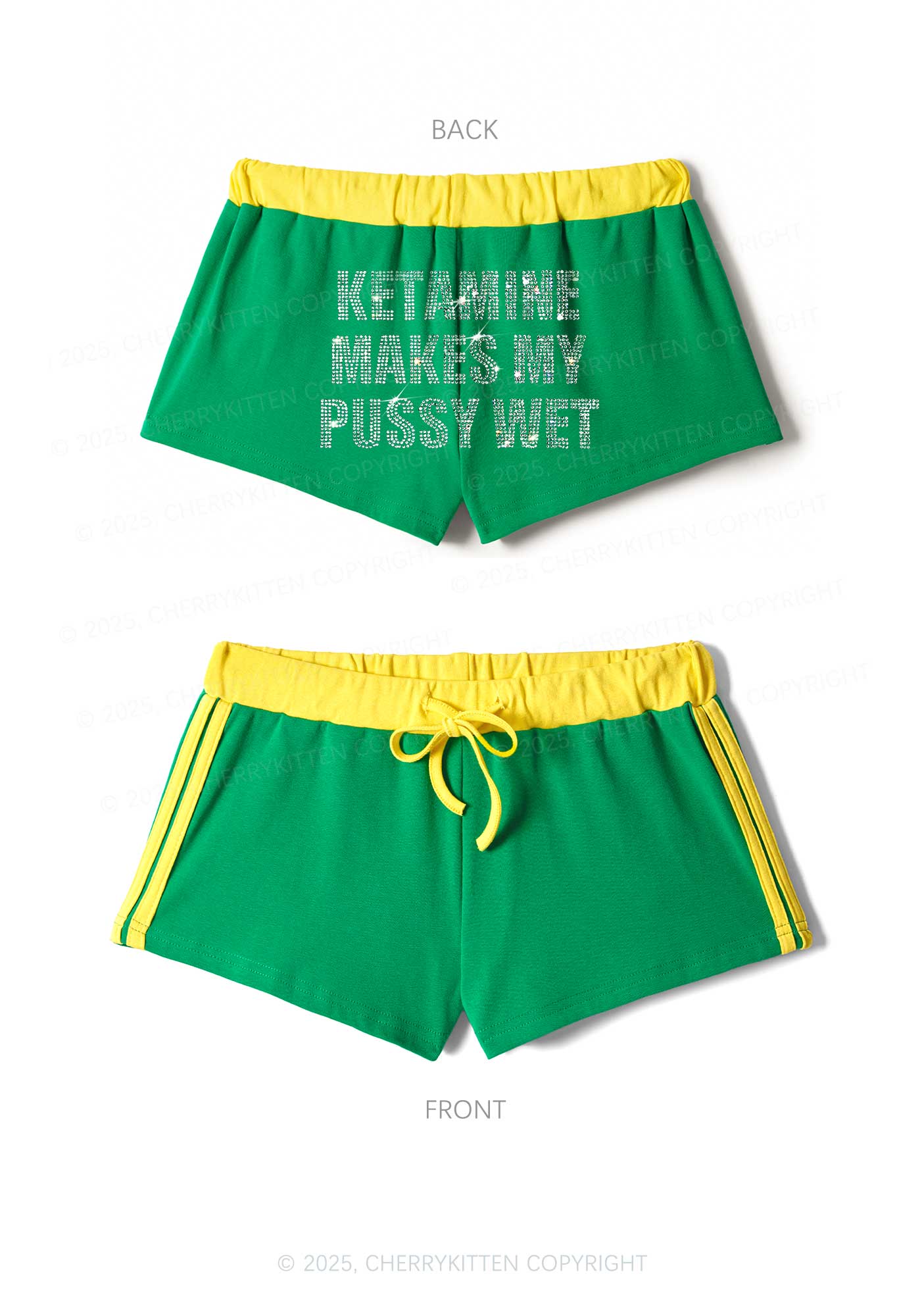 Rhinestone K Makes My Puxxy Wet Y2K Drawstring Mini Shorts Cherrykitten - Image 5