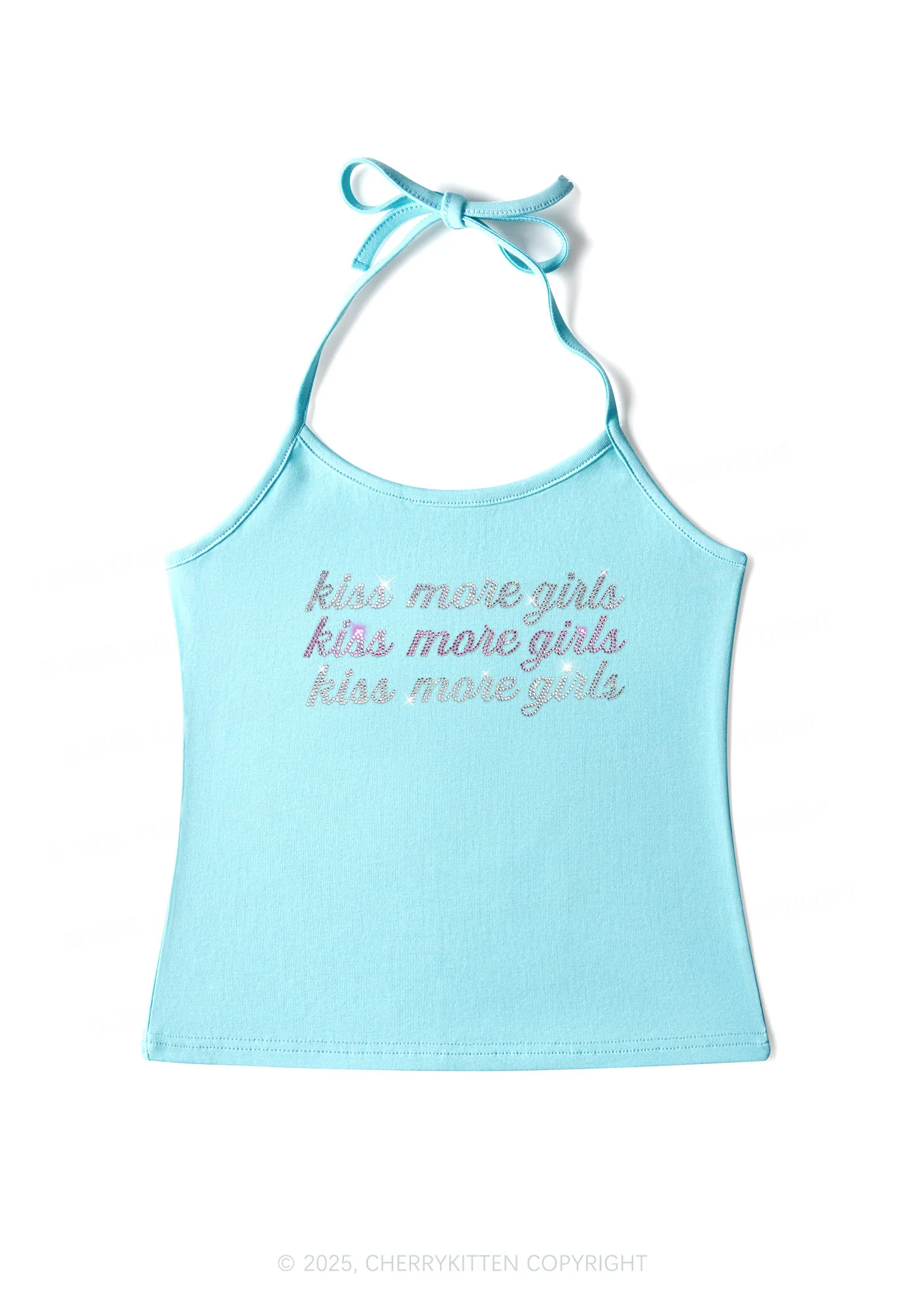 Rhinestone Kiss More Girls Pride Y2K Halter Neck Cami Cherrykitten - Image 3