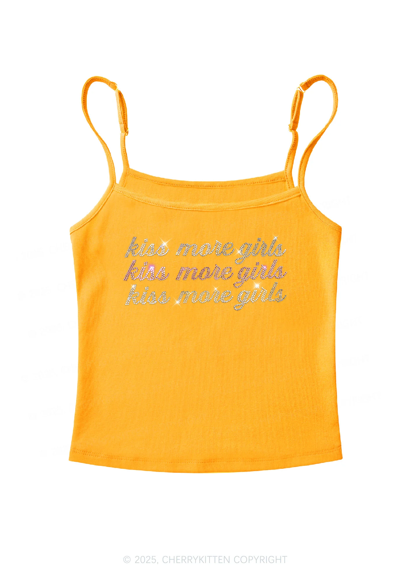 Rhinestone Kiss More Girls Pride Y2K Spaghetti Strap Cami Cherrykitten - Image 6