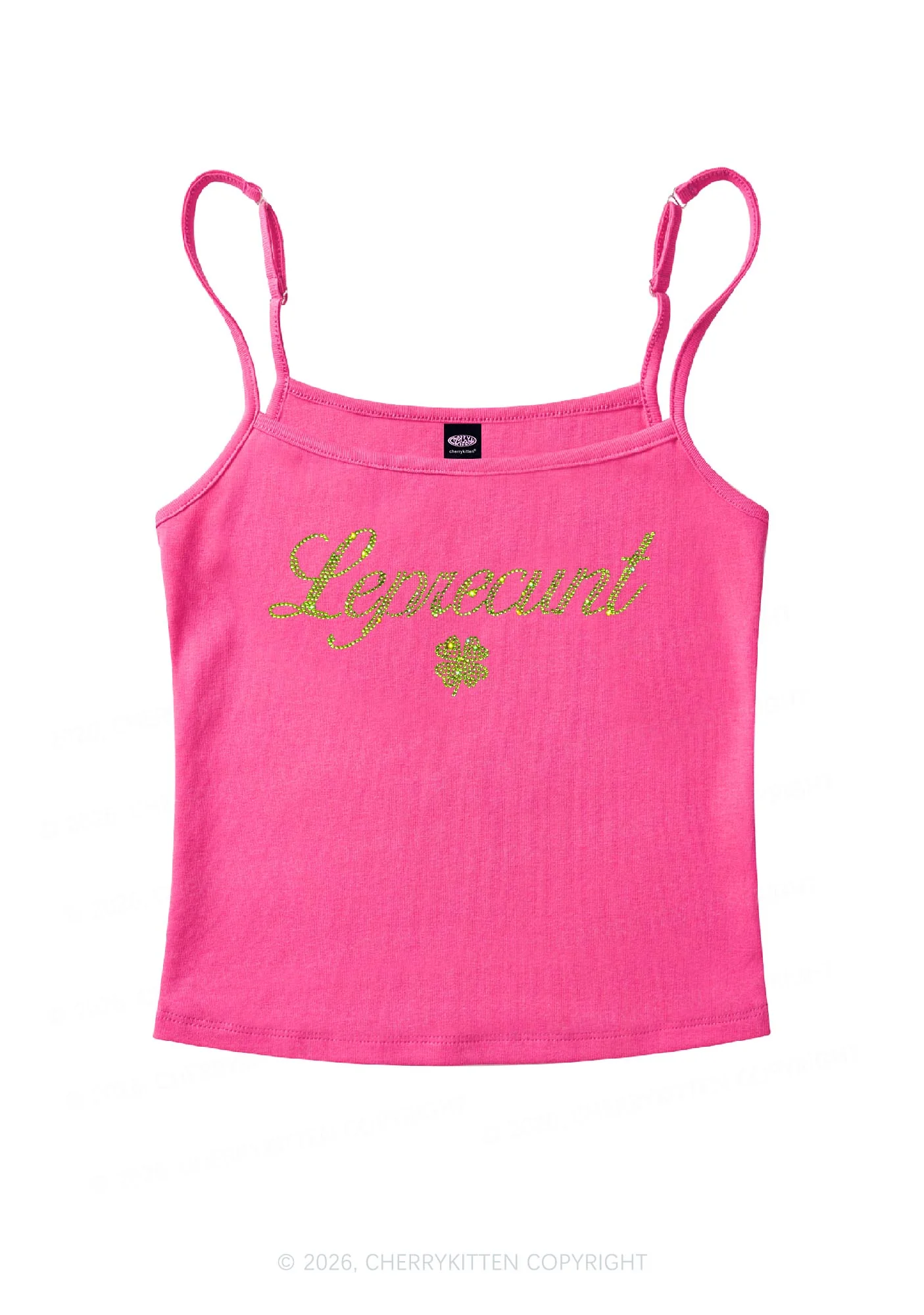 Rhinestone Leprecunt St Patricks Y2K Spaghetti Strap Cami Cherrykitten - Image 4