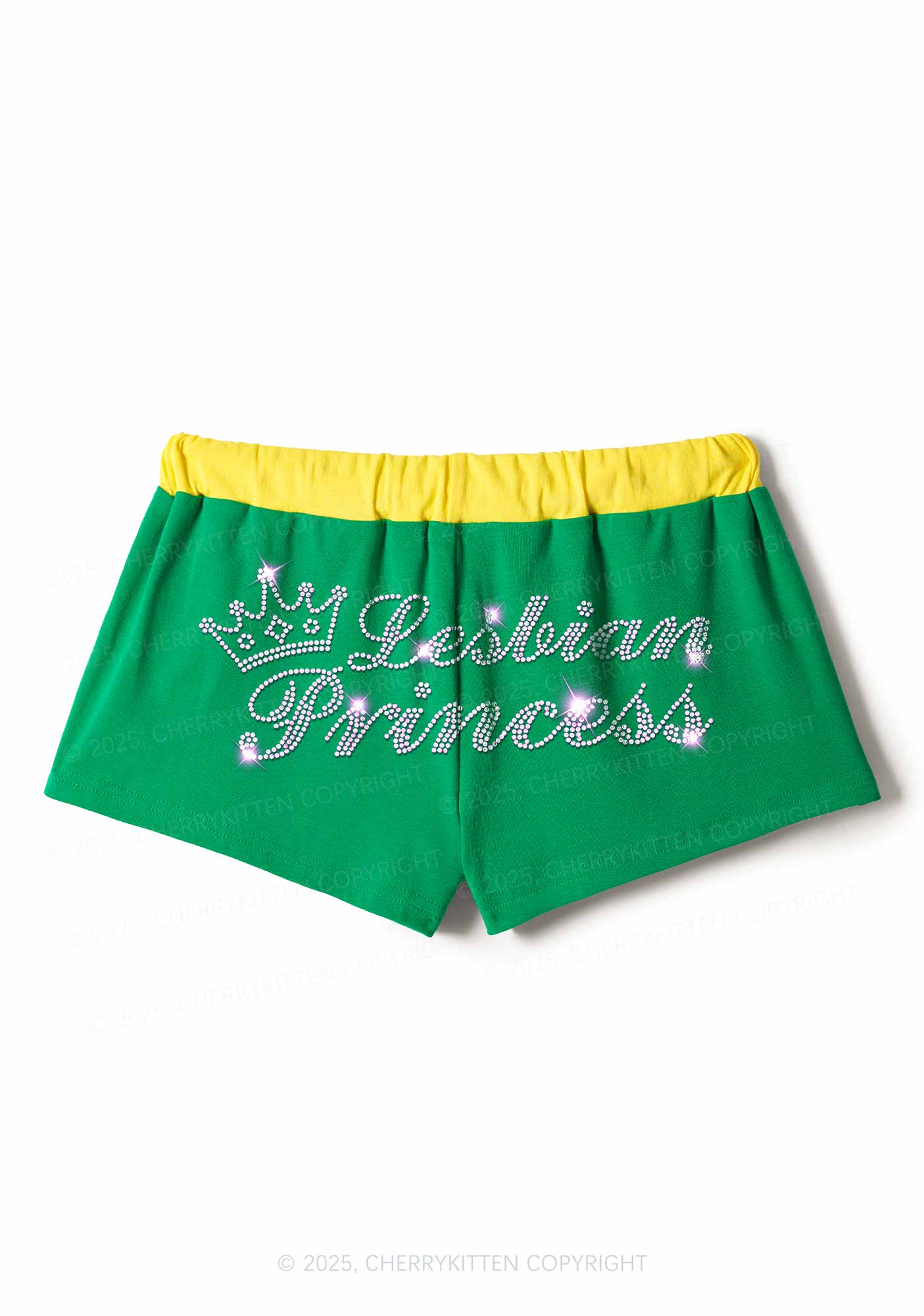 Rhinestone Lesbian Princess Pride Y2K Drawstring Mini Shorts Cherrykitten