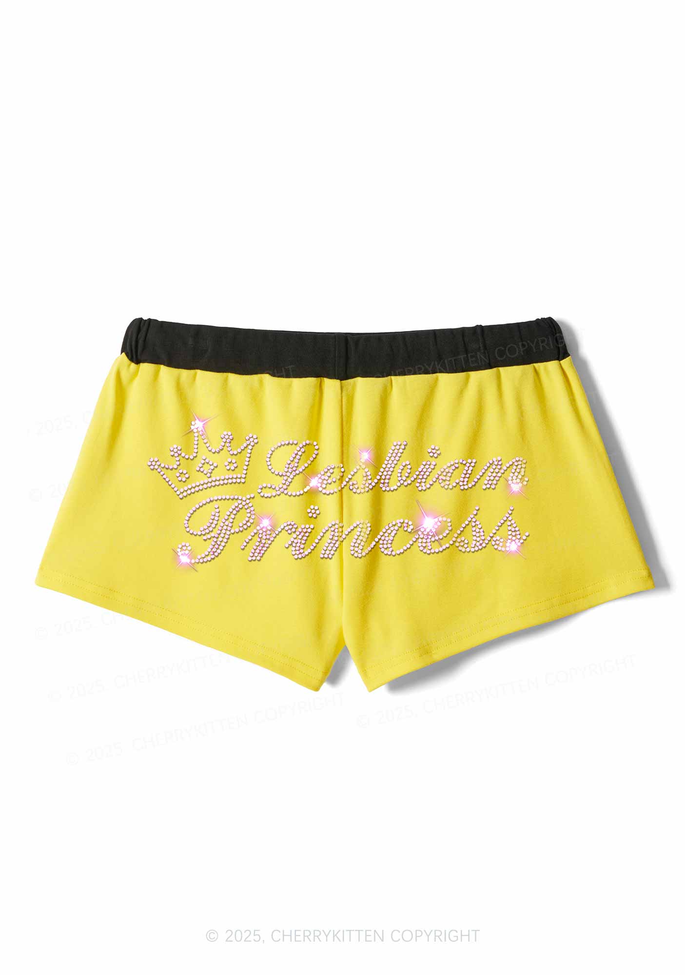 Rhinestone Lesbian Princess Pride Y2K Drawstring Mini Shorts Cherrykitten - Image 5