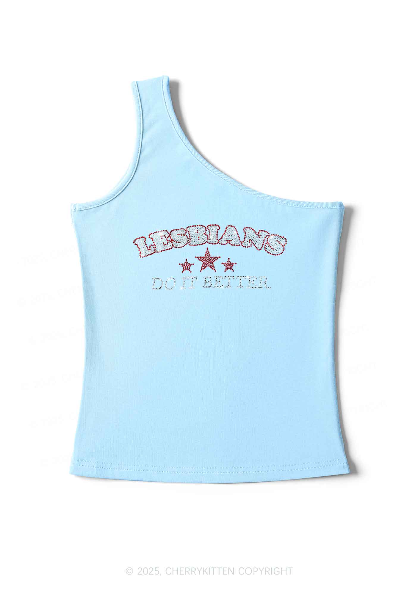 Rhinestone Lesbians Do It Better Pride Y2K One Shoulder Tank Top Cherrykitten - Image 6