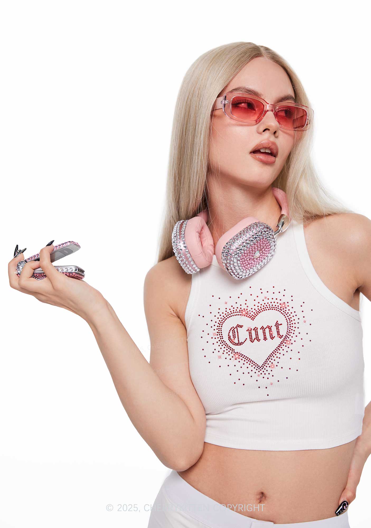 Rhinestone Love Cxxt Y2K Crop Tank Top Cherrykitten - Image 2