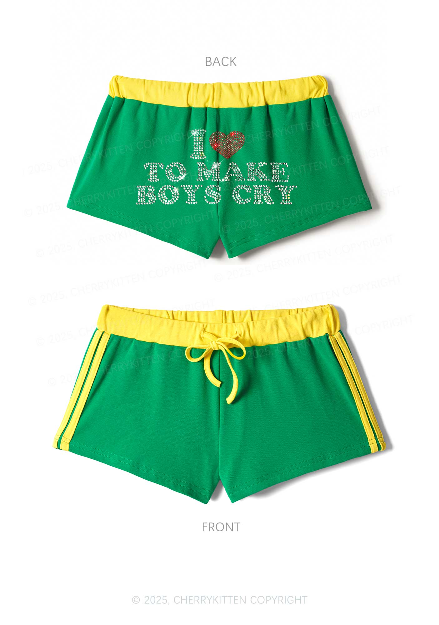 Rhinestone Love To Make Boys Cry Y2K Drawstring Mini Shorts Cherrykitten