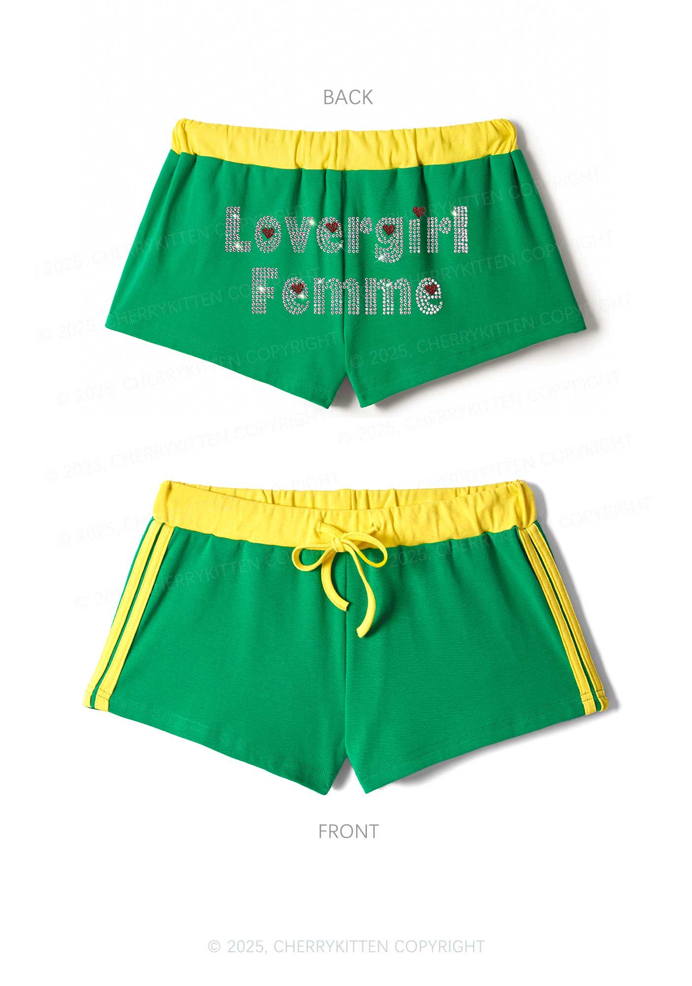 Rhinestone Lovergirl Femme Pride Y2K Drawstring Mini Shorts Cherrykitten - Image 6