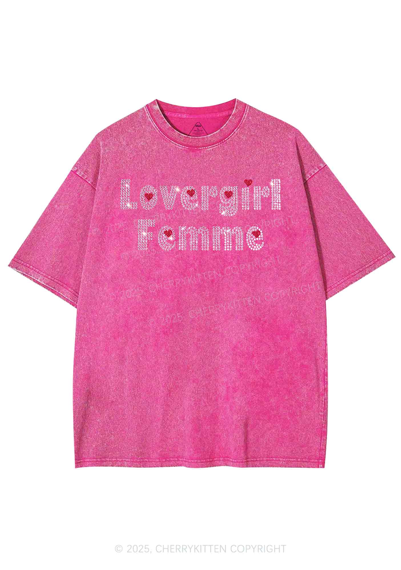 Rhinestone Lovergirl Femme Y2K Shirts Washed Tee Cherrykitten - Image 3