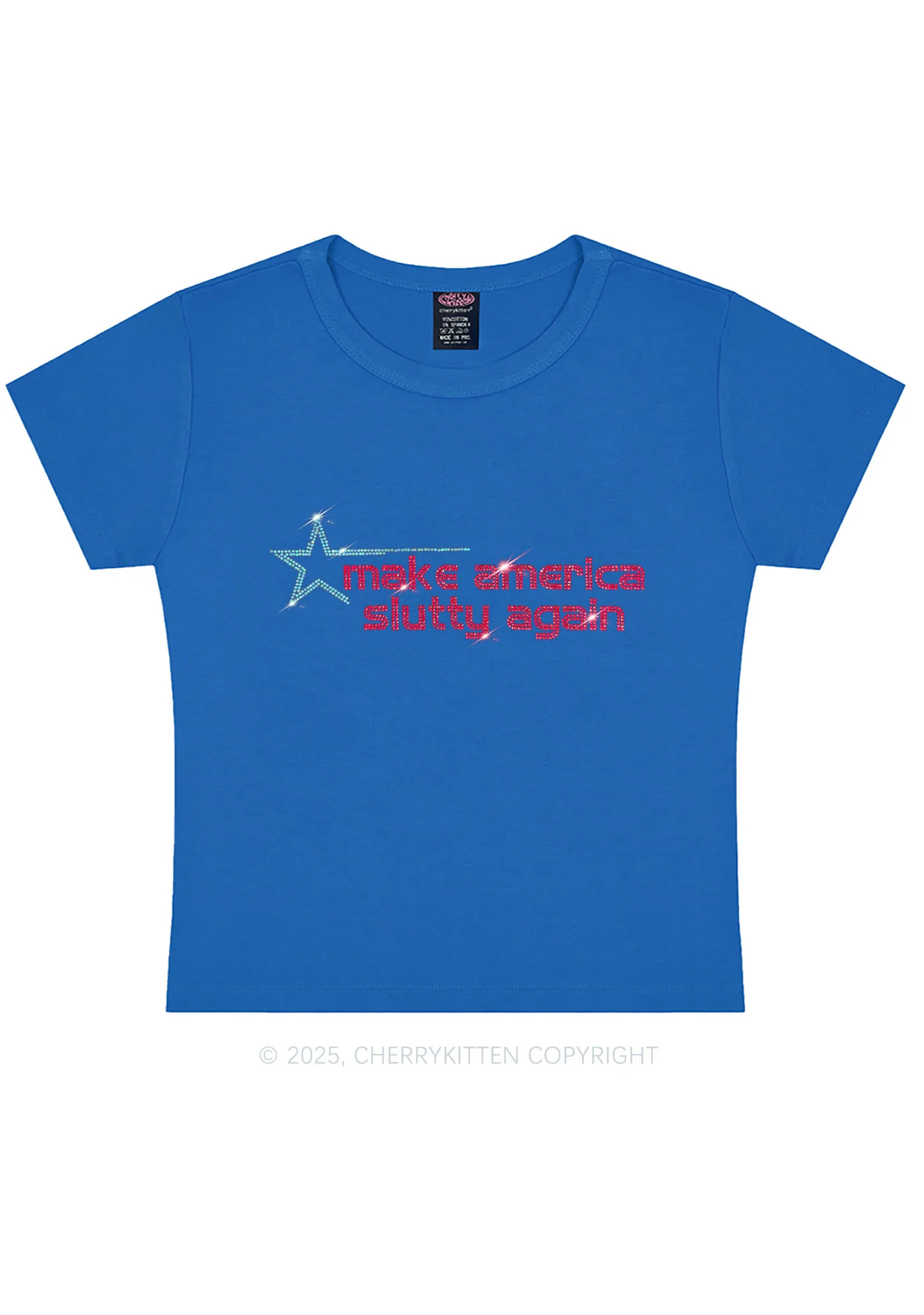 Rhinestone Make America Slxtty Again Y2K Baby Tee Cherrykitten - Image 7
