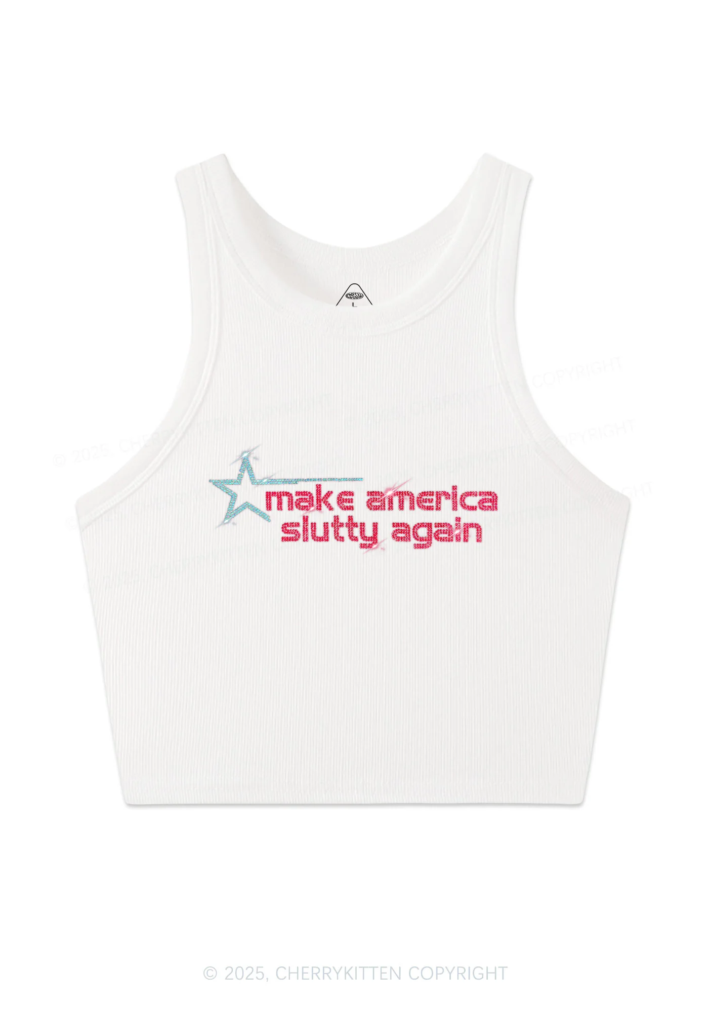 Rhinestone Make America Slxtty Again Y2K Crop Tank Top Cherrykitten
