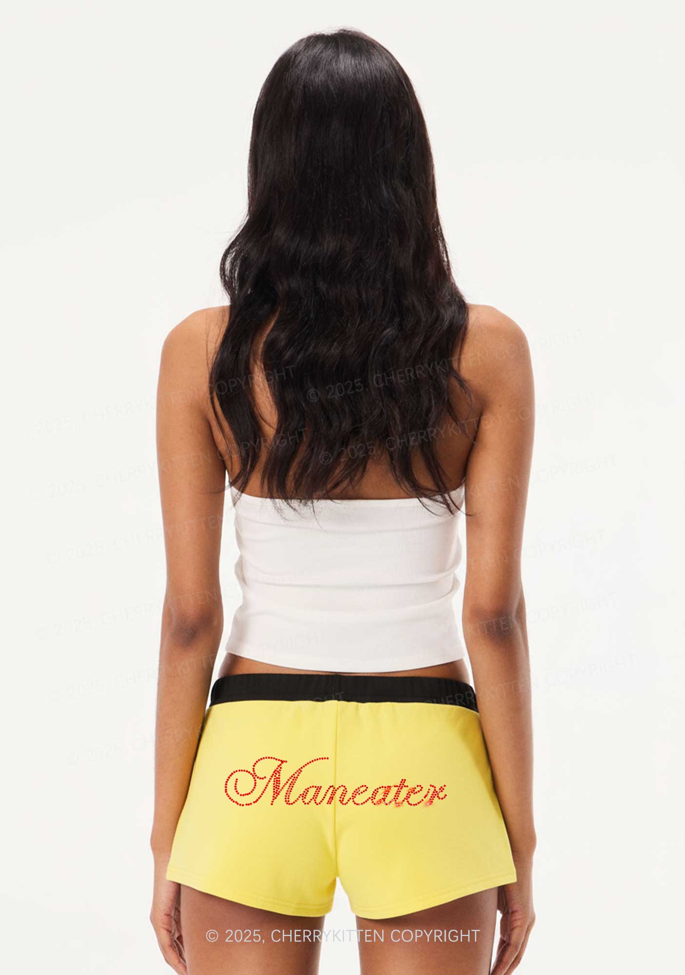 Rhinestone Maneater Y2K Drawstring Mini Shorts Cherrykitten - Image 2