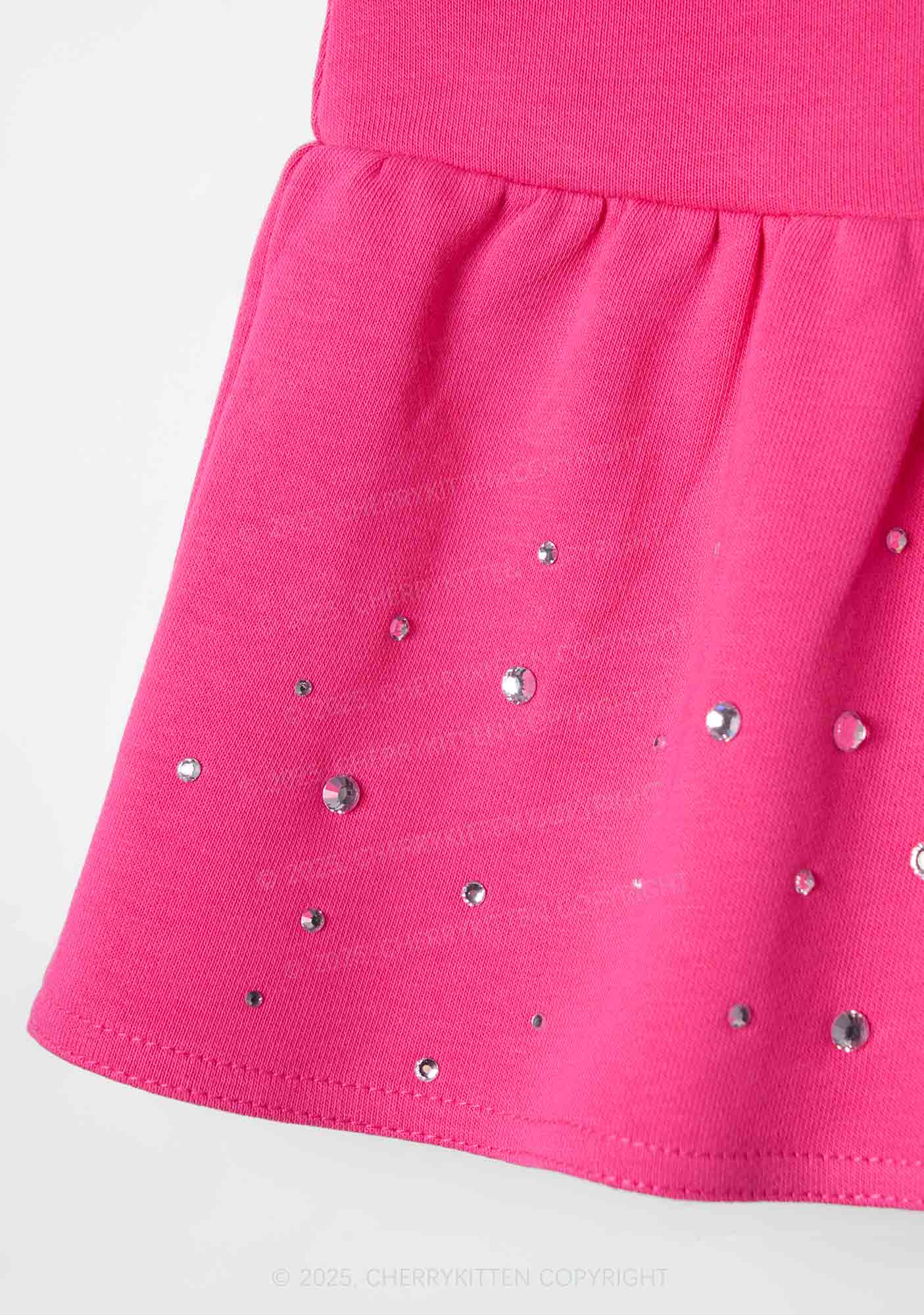 Custom Text Glitter Y2K Pink Ruffled Rhinestone Mini Skirt Cherrykitten - Image 5