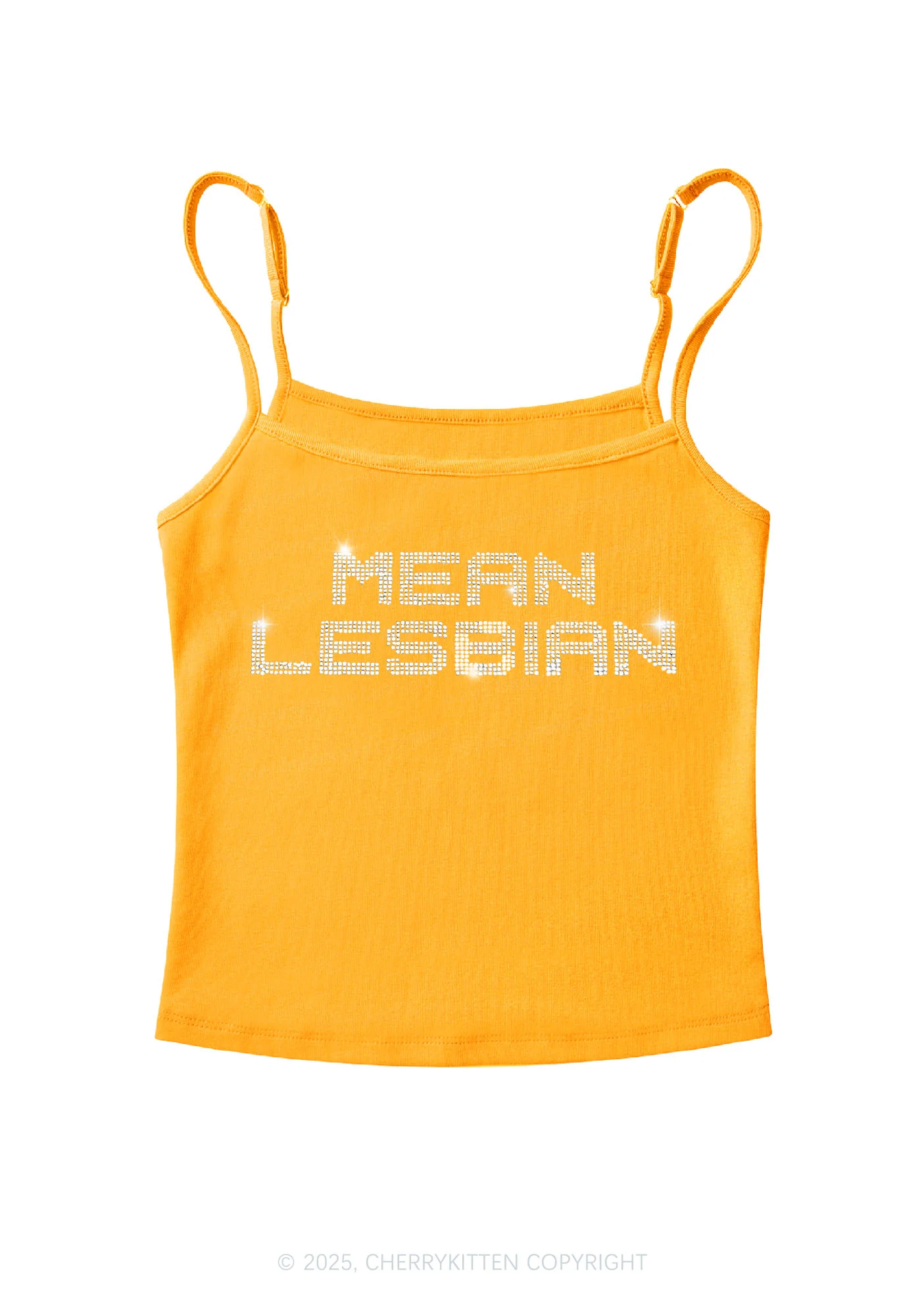 Rhinestone Mean Lesbian Pride Y2K Spaghetti Strap Cami Cherrykitten - Image 7