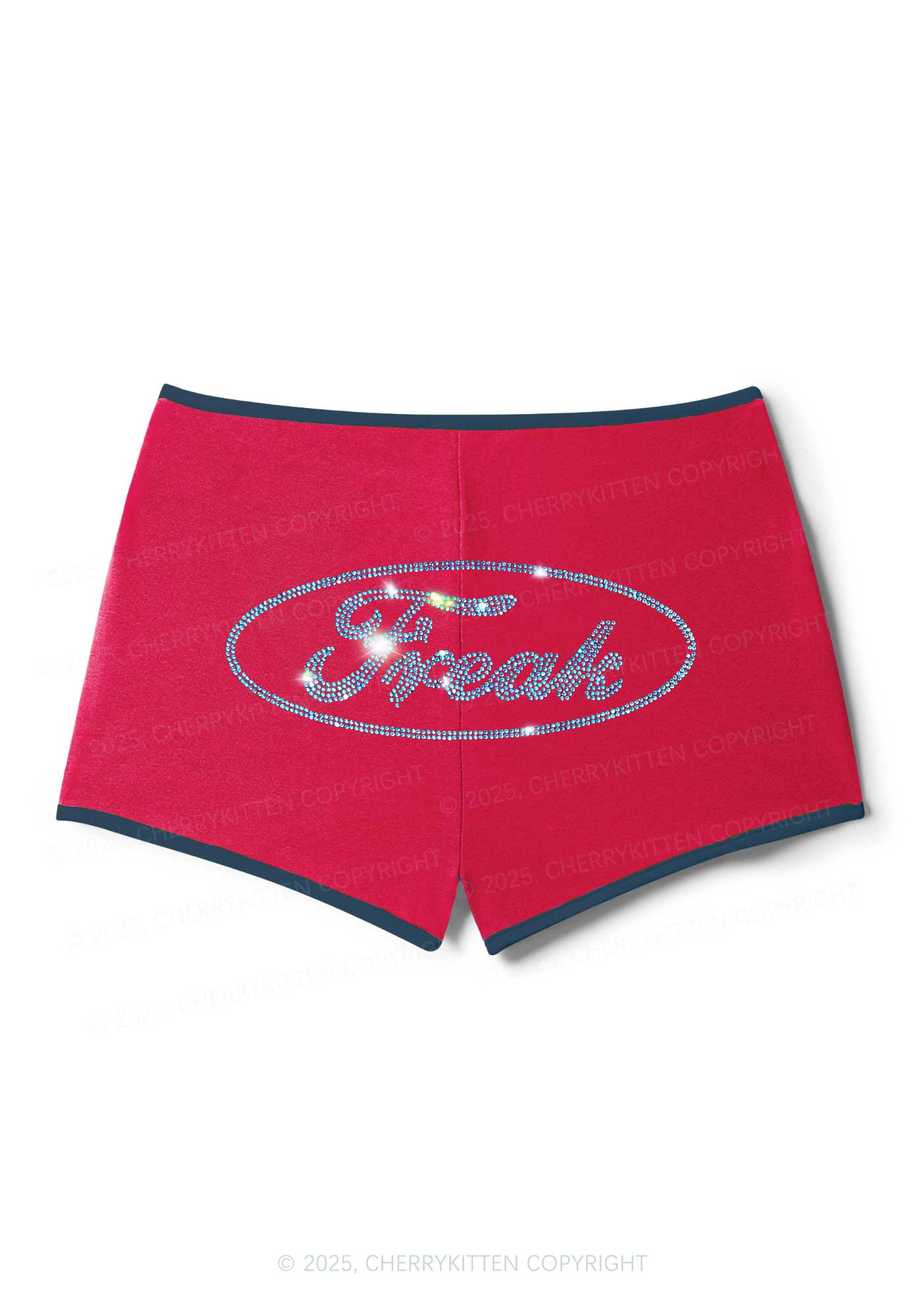 Rhinestone Oval Freak Y2K Booty Shorts Cherrykitten