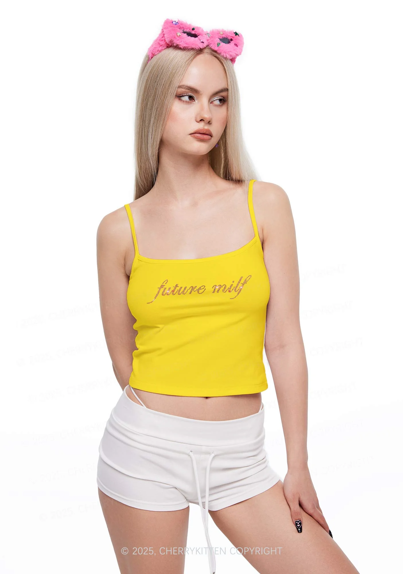 Rhinestone Pink Future Mxxf Y2K Spaghetti Strap Cami Cherrykitten - Image 2