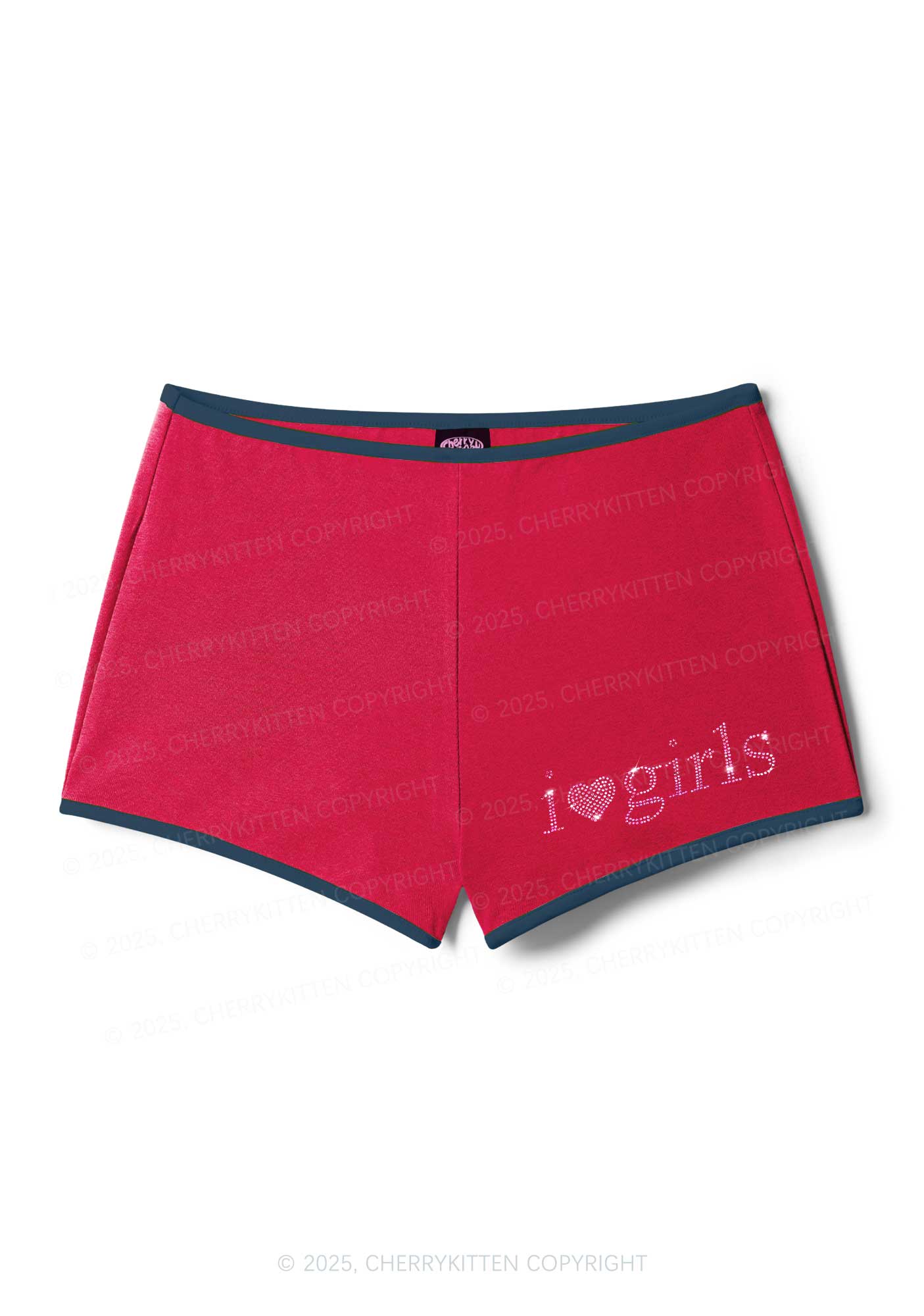 Rhinestone Pink I Love Girls Y2K Booty Shorts Cherrykitten - Image 7