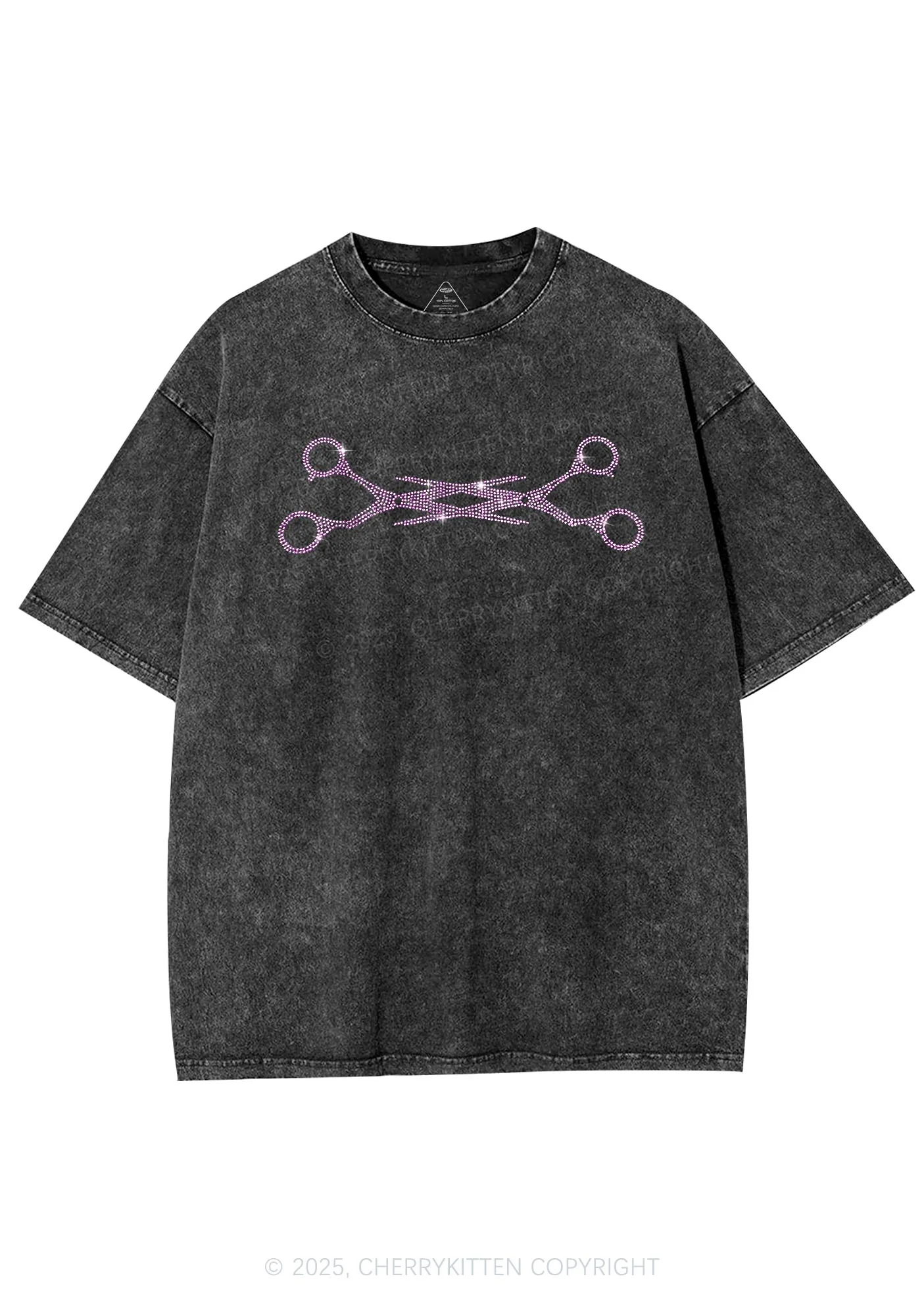 Rhinestone Pink Scissor Pride Y2K Shirts Washed Tee Cherrykitten