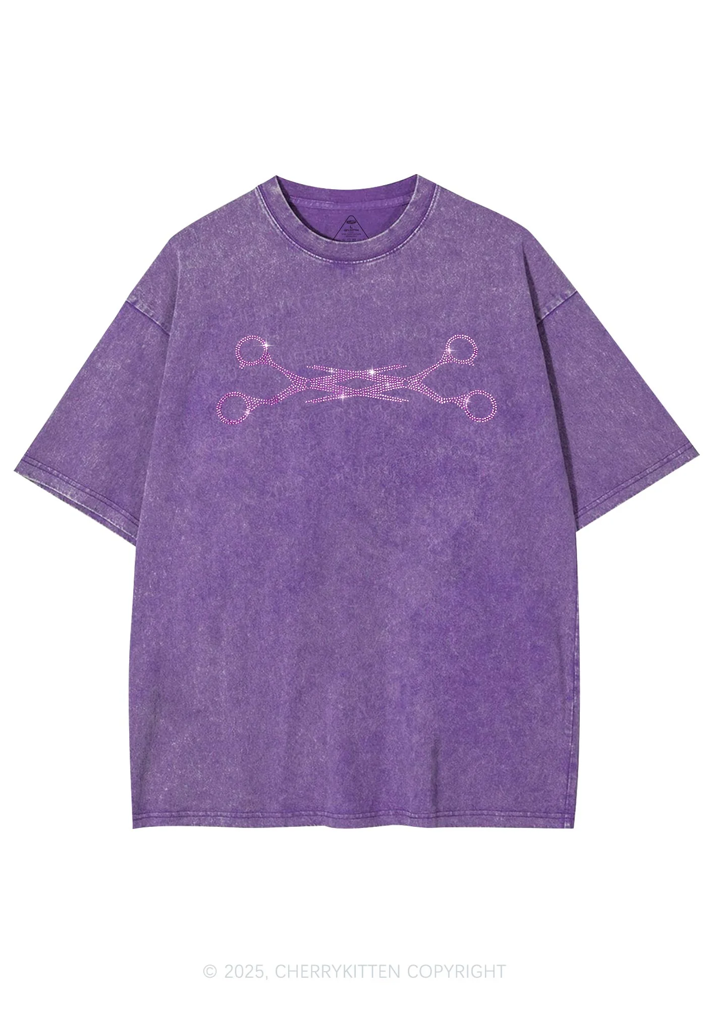Rhinestone Pink Scissor Pride Y2K Shirts Washed Tee Cherrykitten - Image 4