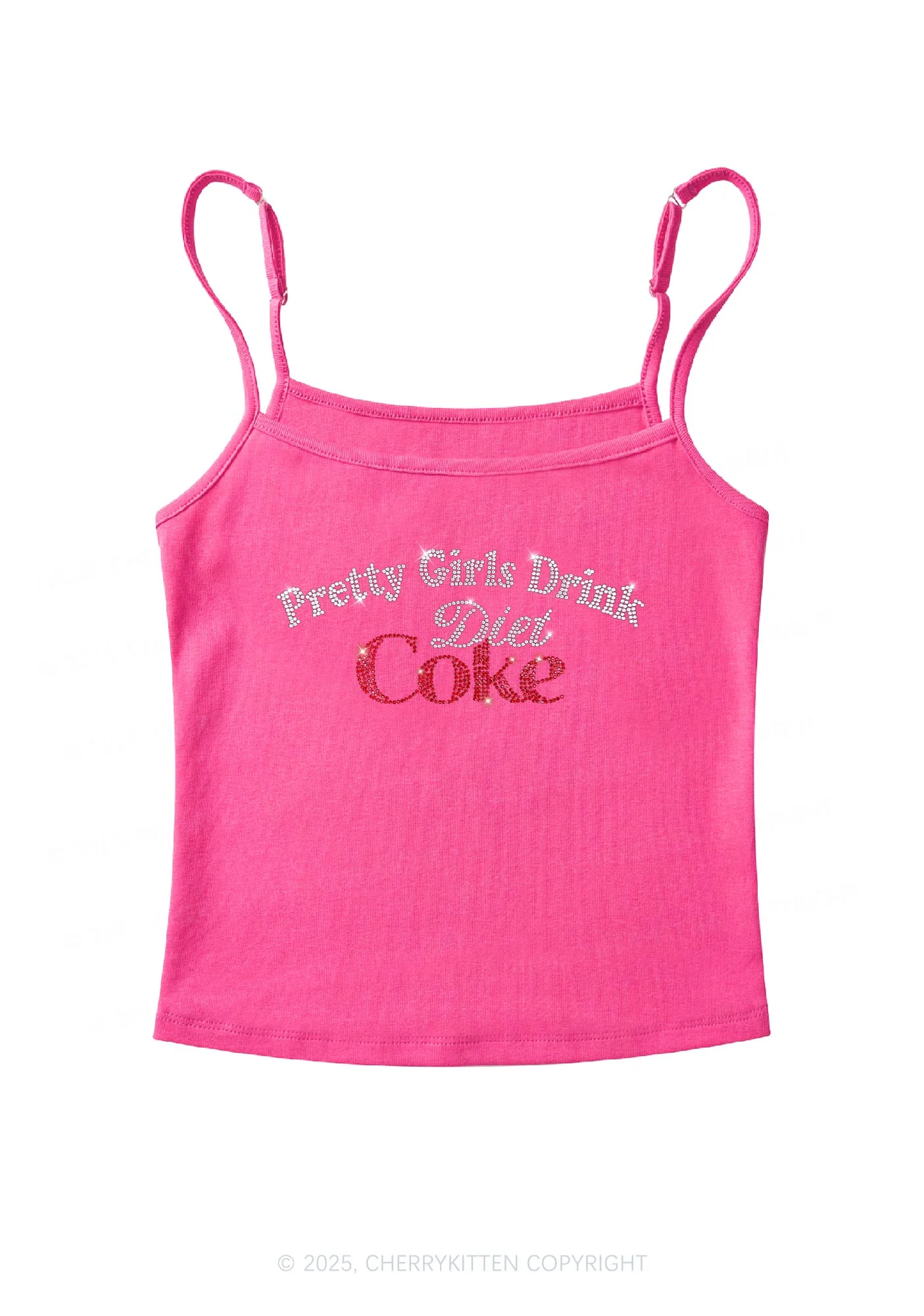 Rhinestone Pretty Girls Drink Diet Coke Y2K Spaghetti Strap Cami Cherrykitten