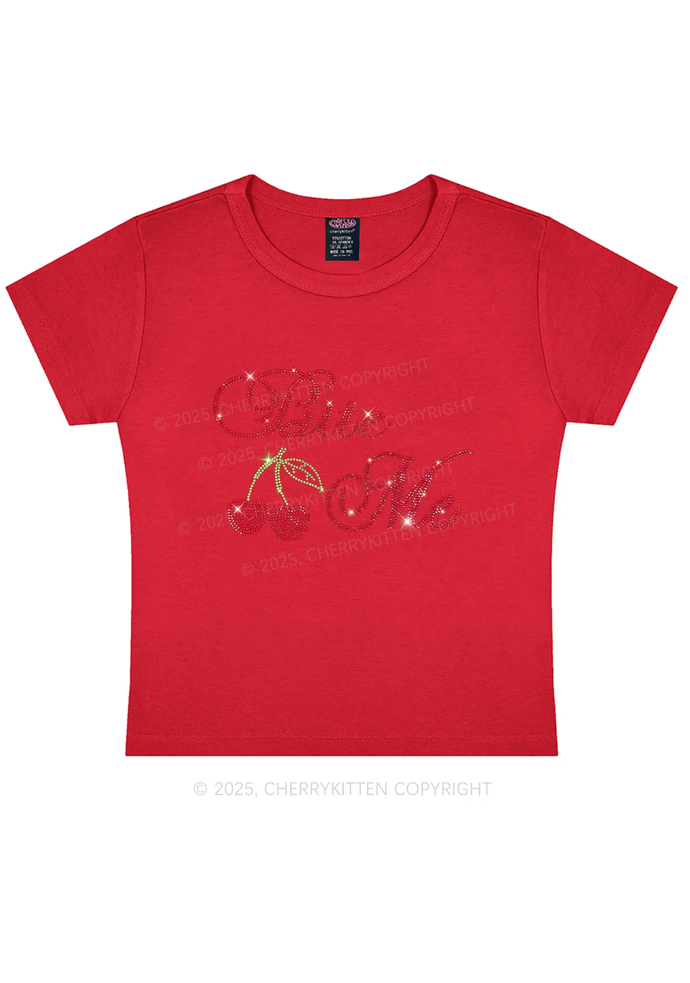 Rhinestone Red Cherry Bite Me Y2K Baby Tee Cherrykitten - Image 13
