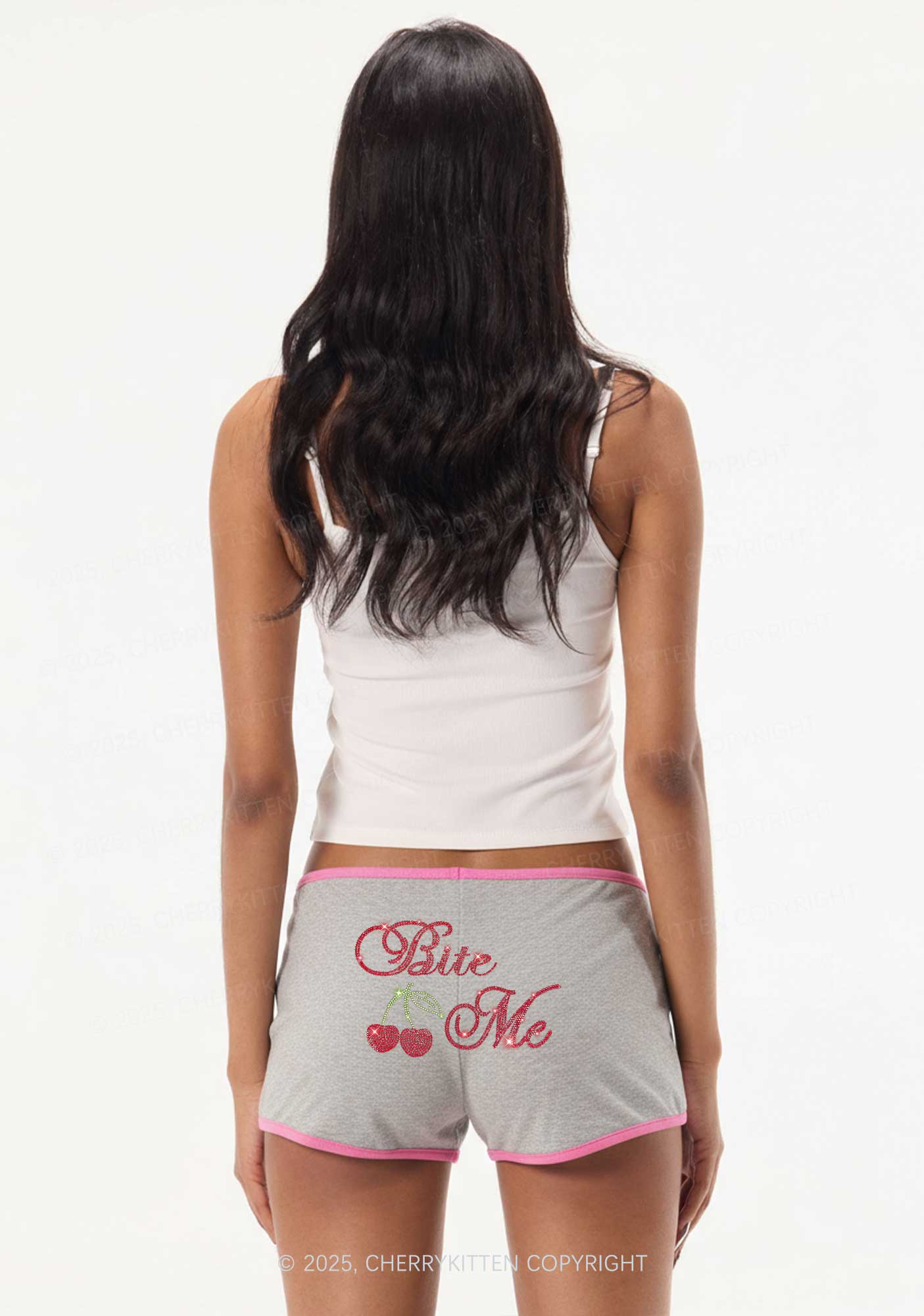 Rhinestone Red Cherry Bite Me Y2K Booty Shorts Cherrykitten - Image 2