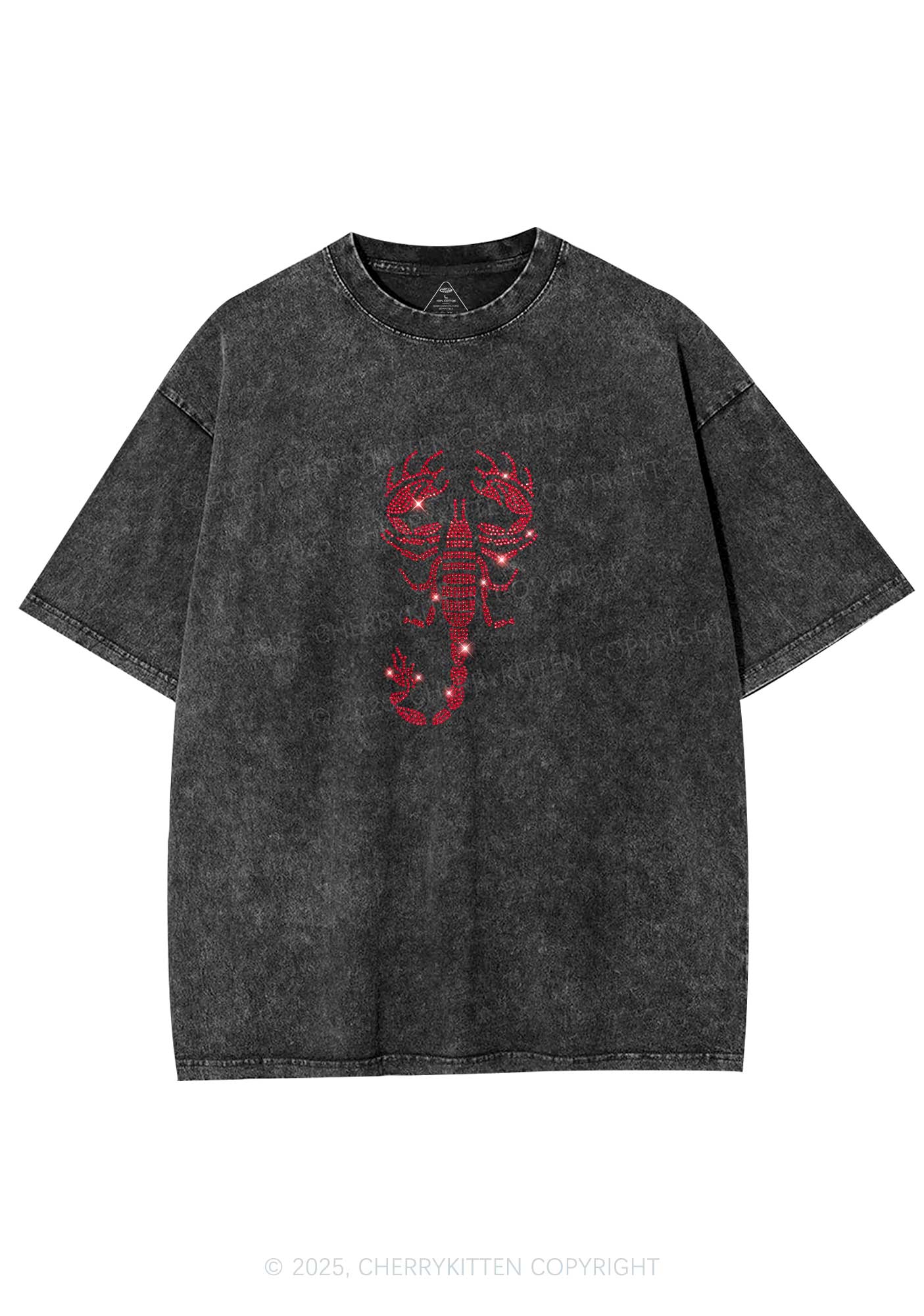 Rhinestone Red Scorpion Y2K Shirts Washed Tee Cherrykitten