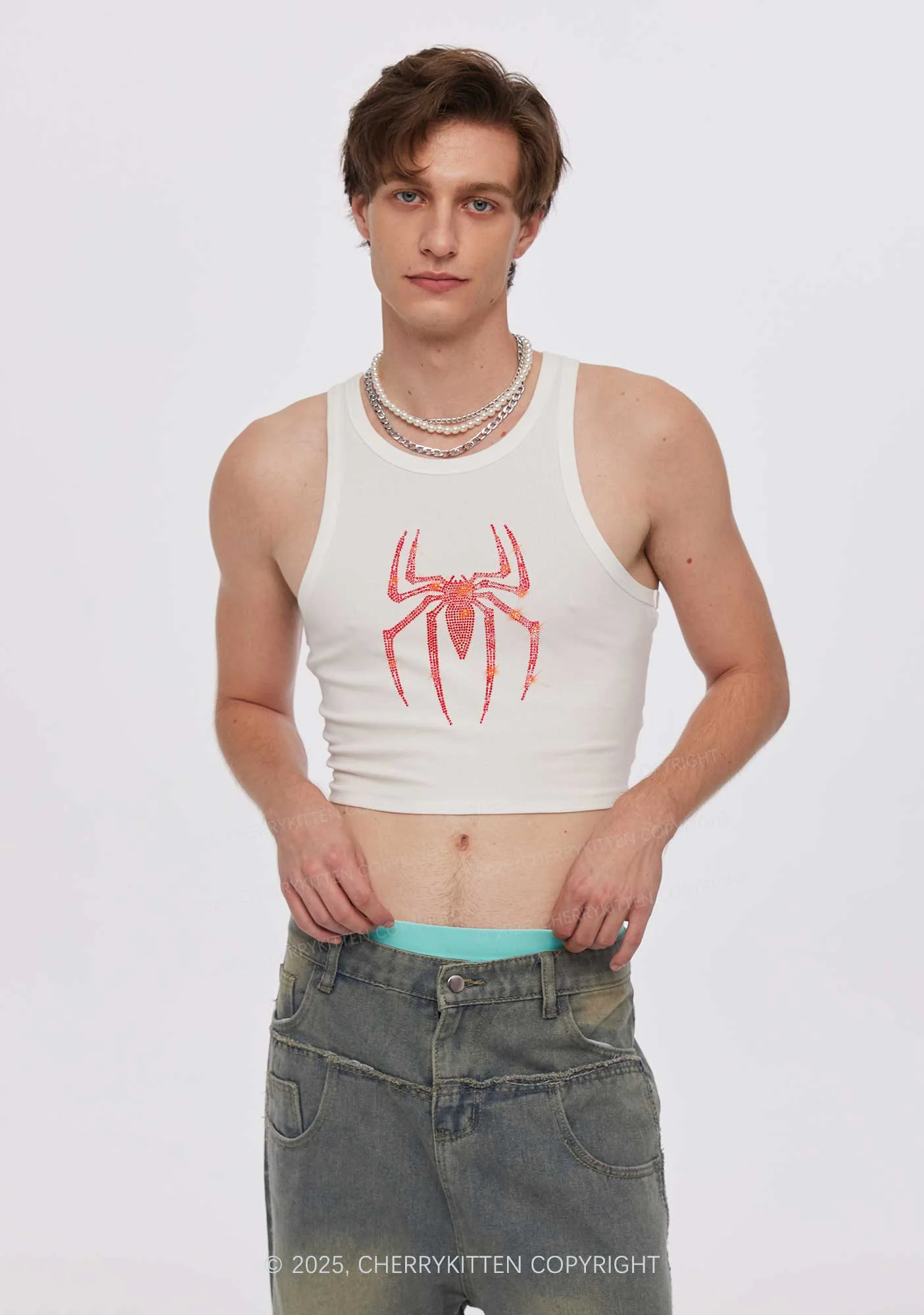 Rhinestone Red Spider Y2K Crop Tank Top Cherrykitten - Image 2
