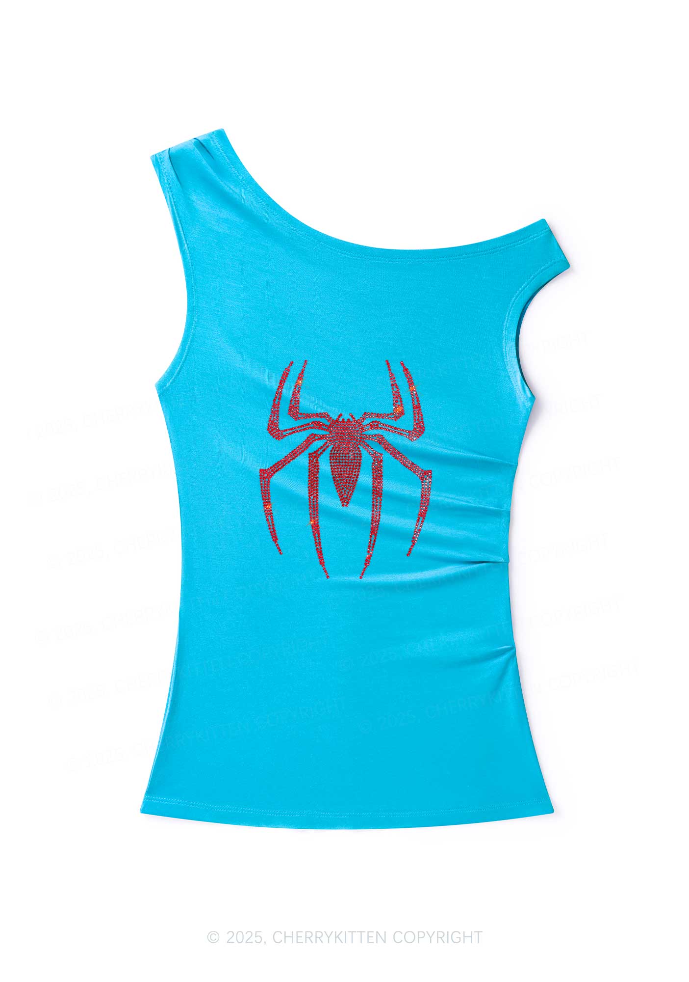 Rhinestone Red Spider Y2K Off Shoulder Tank Top Cherrykitten