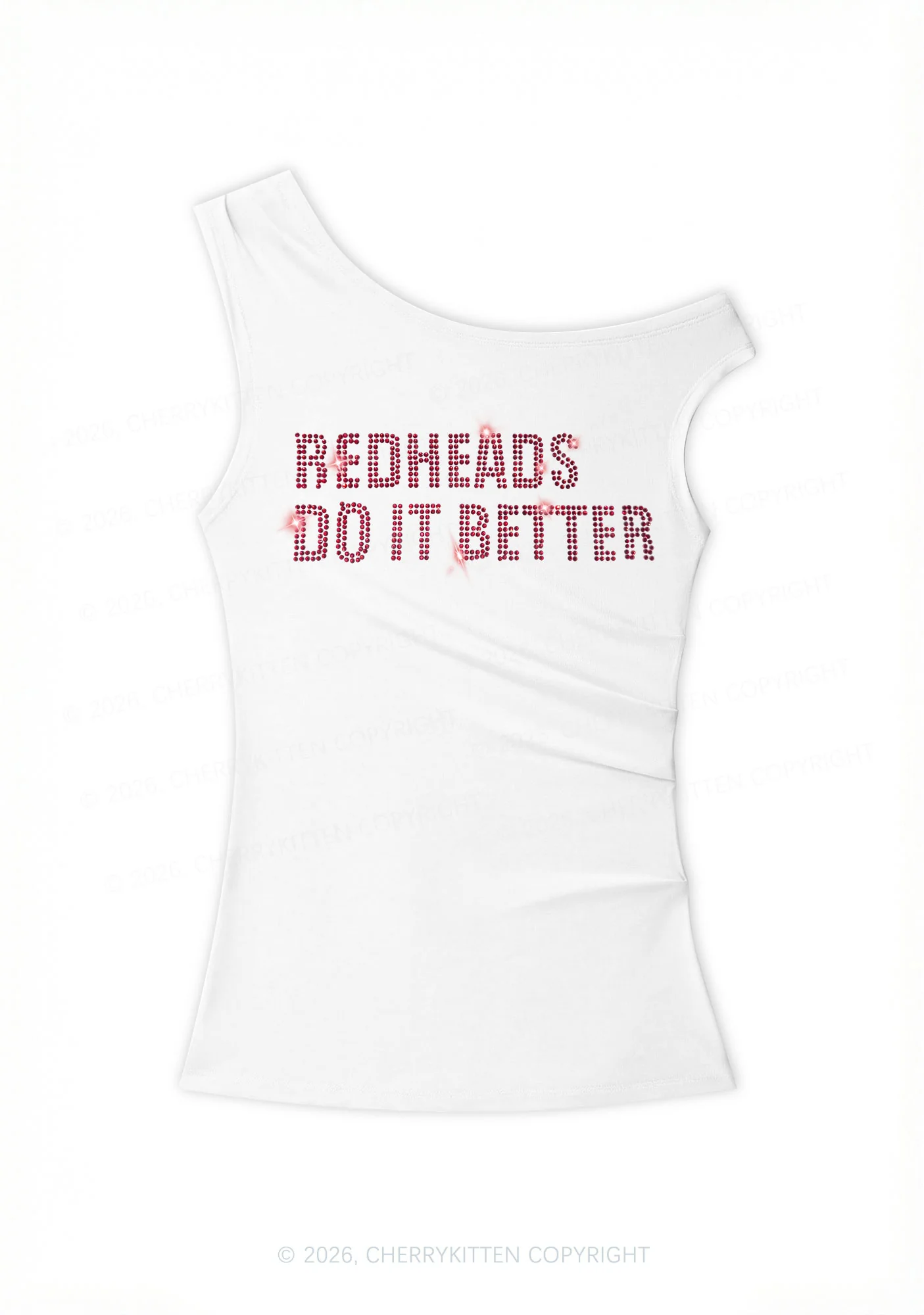 Rhinestone Redheads Do It Better St Patricks Y2K Off Shoulder Tank Top Cherrykitten