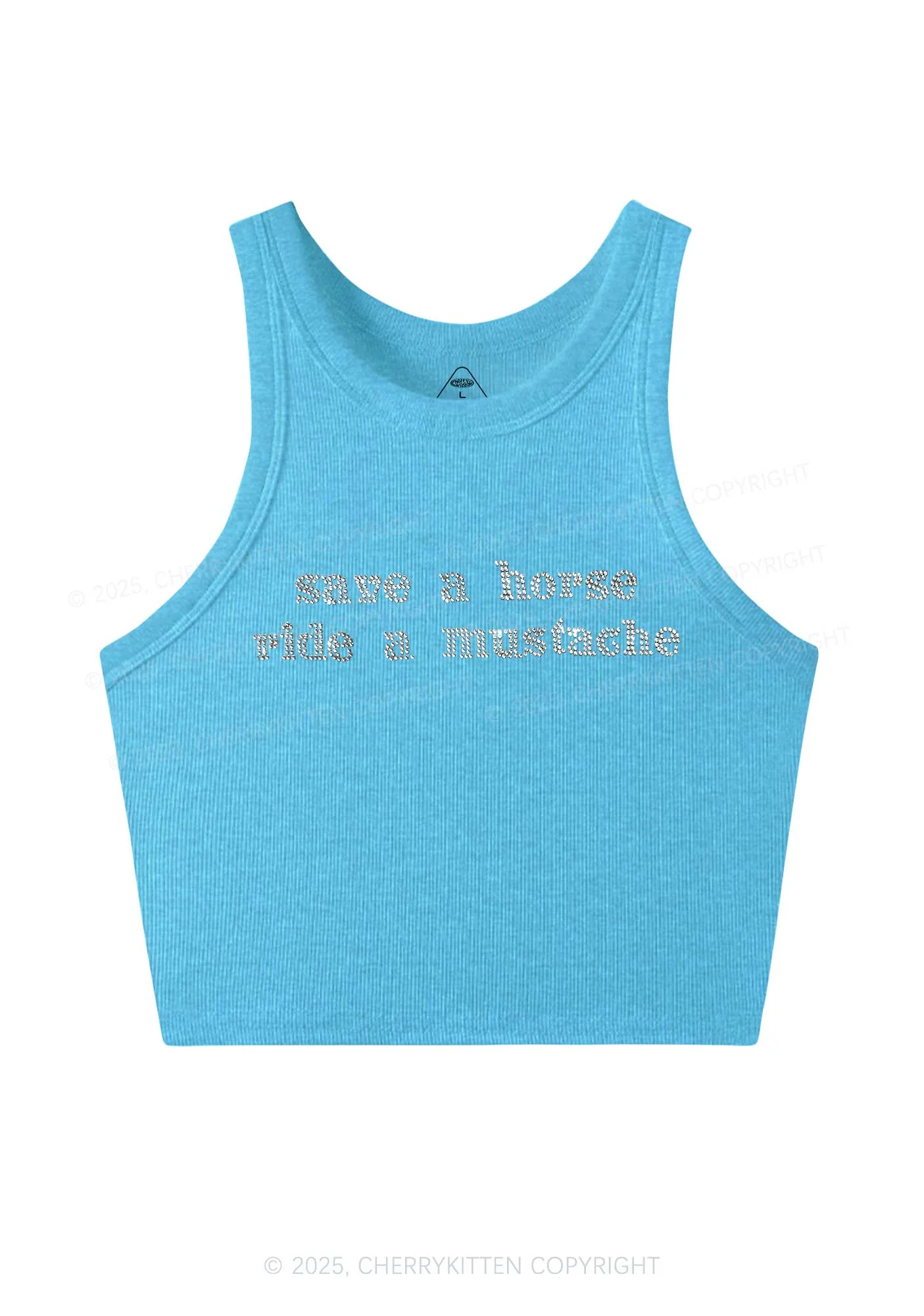 Rhinestone Ride A Mustache Y2K Crop Tank Top Cherrykitten - Image 4
