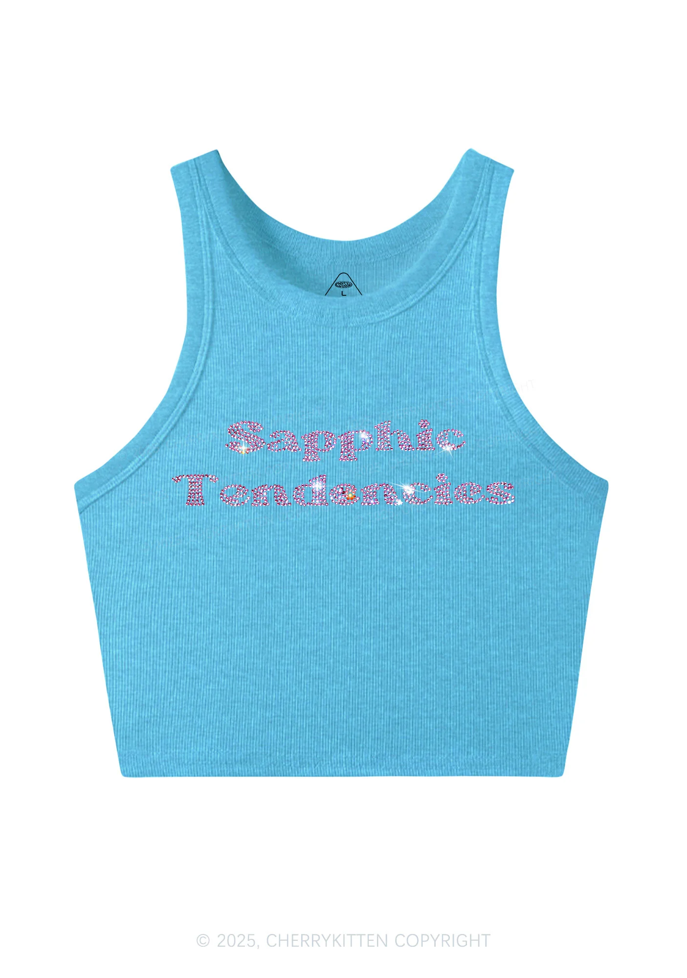 Rhinestone Sapphic Tendencies Pride Y2K Crop Tank Top Cherrykitten - Image 4