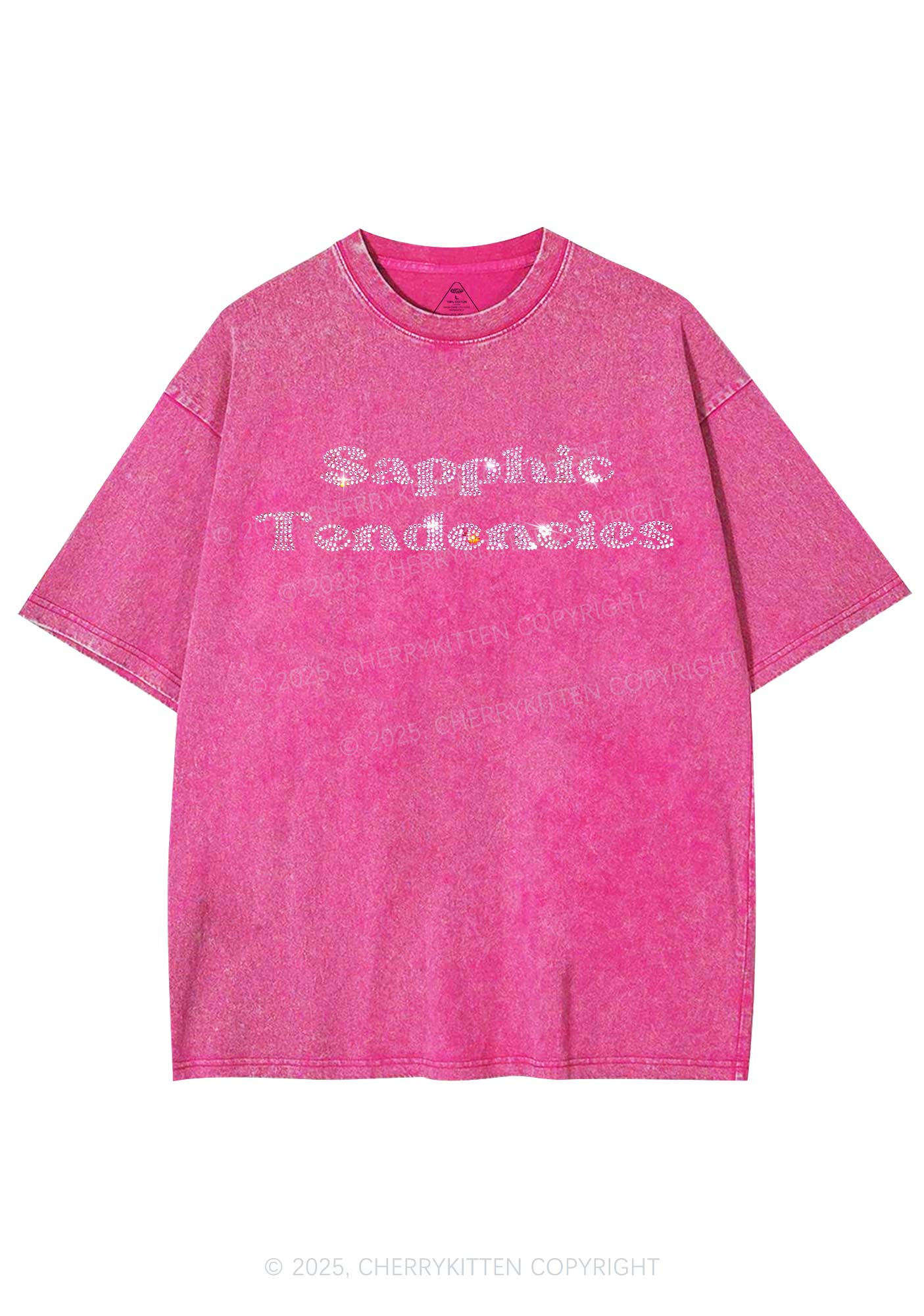 Rhinestone Sapphic Tendencies Pride Y2K Shirts Washed Tee Cherrykitten - Image 3