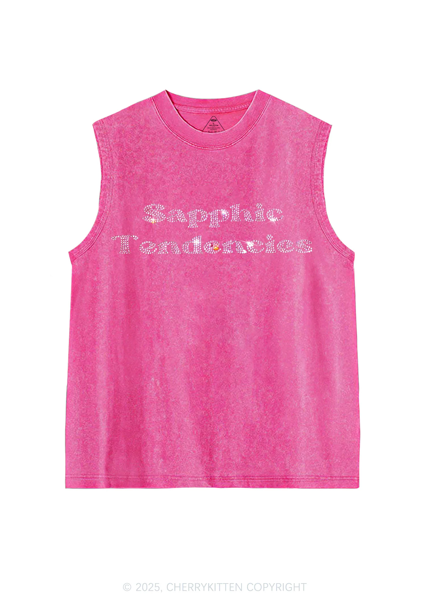 Rhinestone Sapphic Tendencies Pride Y2K Washed Muscle Tank Cherrykitten - Image 3