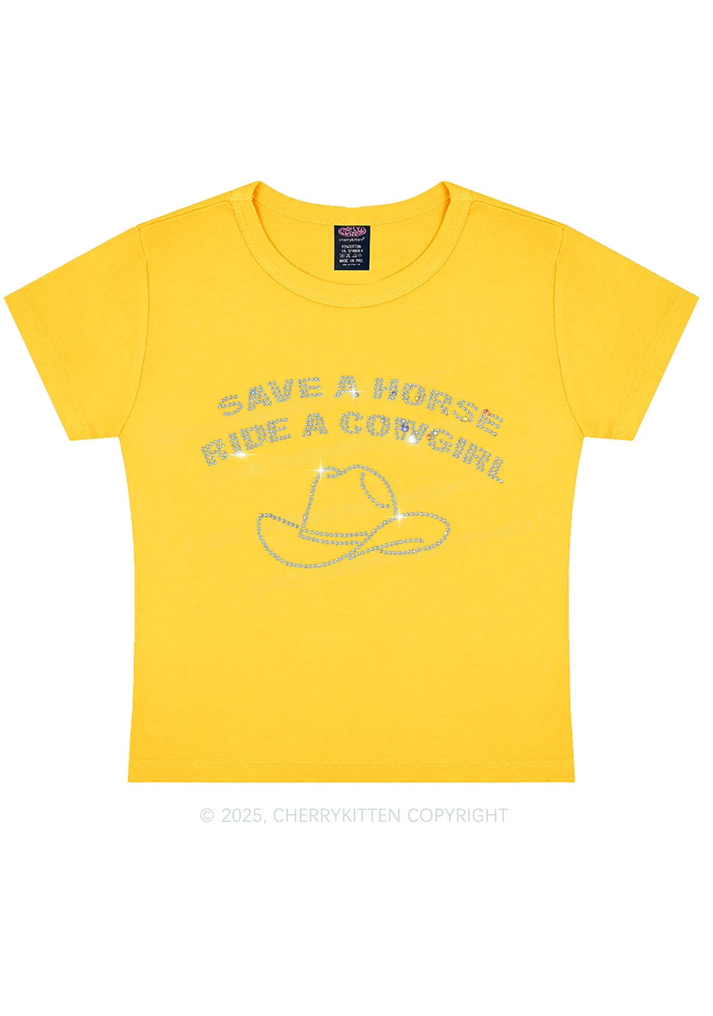 Rhinestone Save Horse Ride Cowgirl Y2K Baby Tee Cherrykitten - Image 6