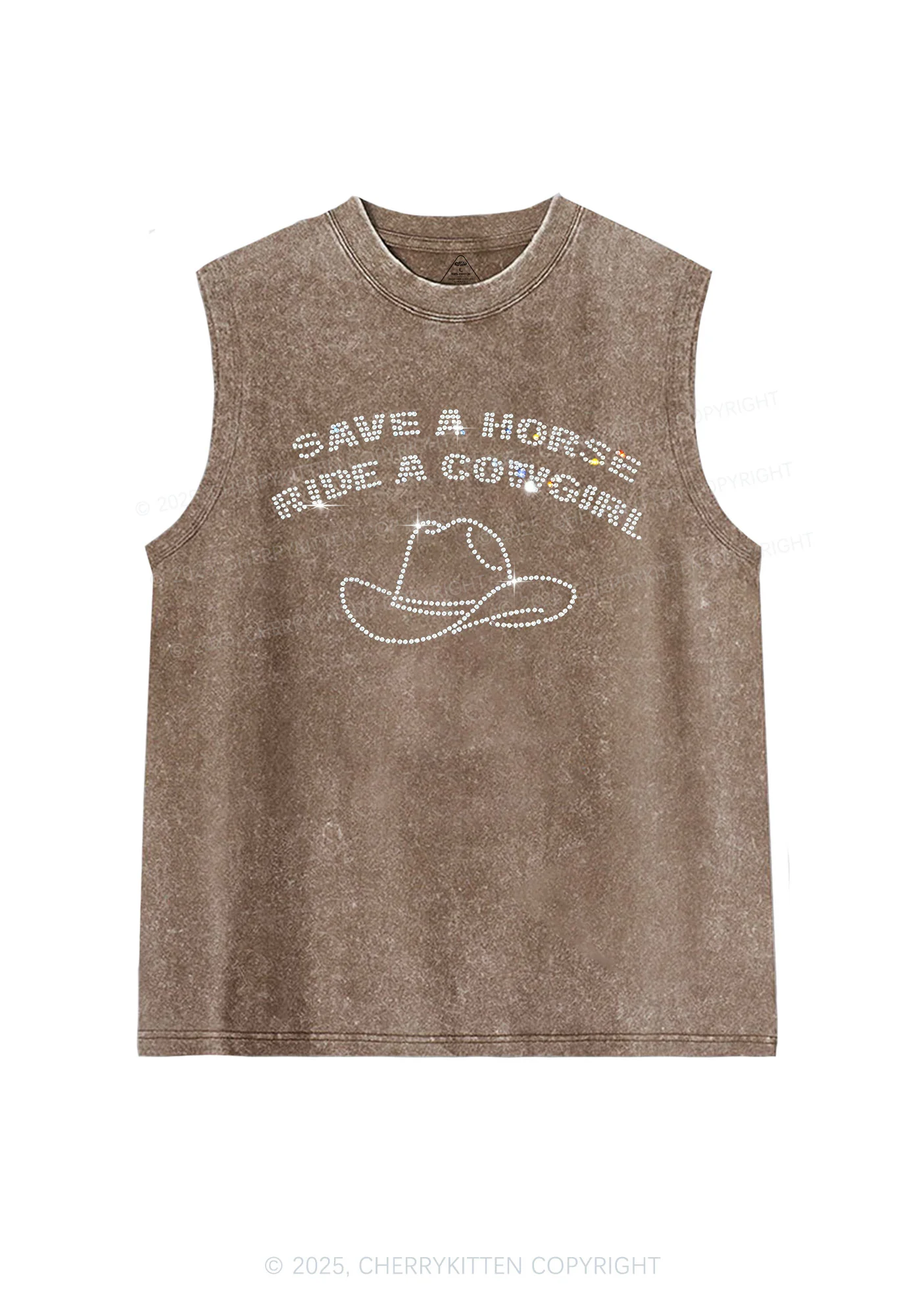 Rhinestone Save Horse Ride Cowgirl Y2K Washed Muscle Tank Cherrykitten - Image 5