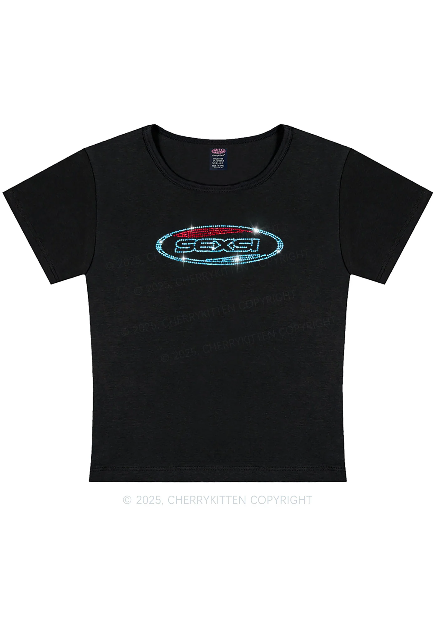 Rhinestone Sexsi Slogan Y2K Baby Tee Cherrykitten