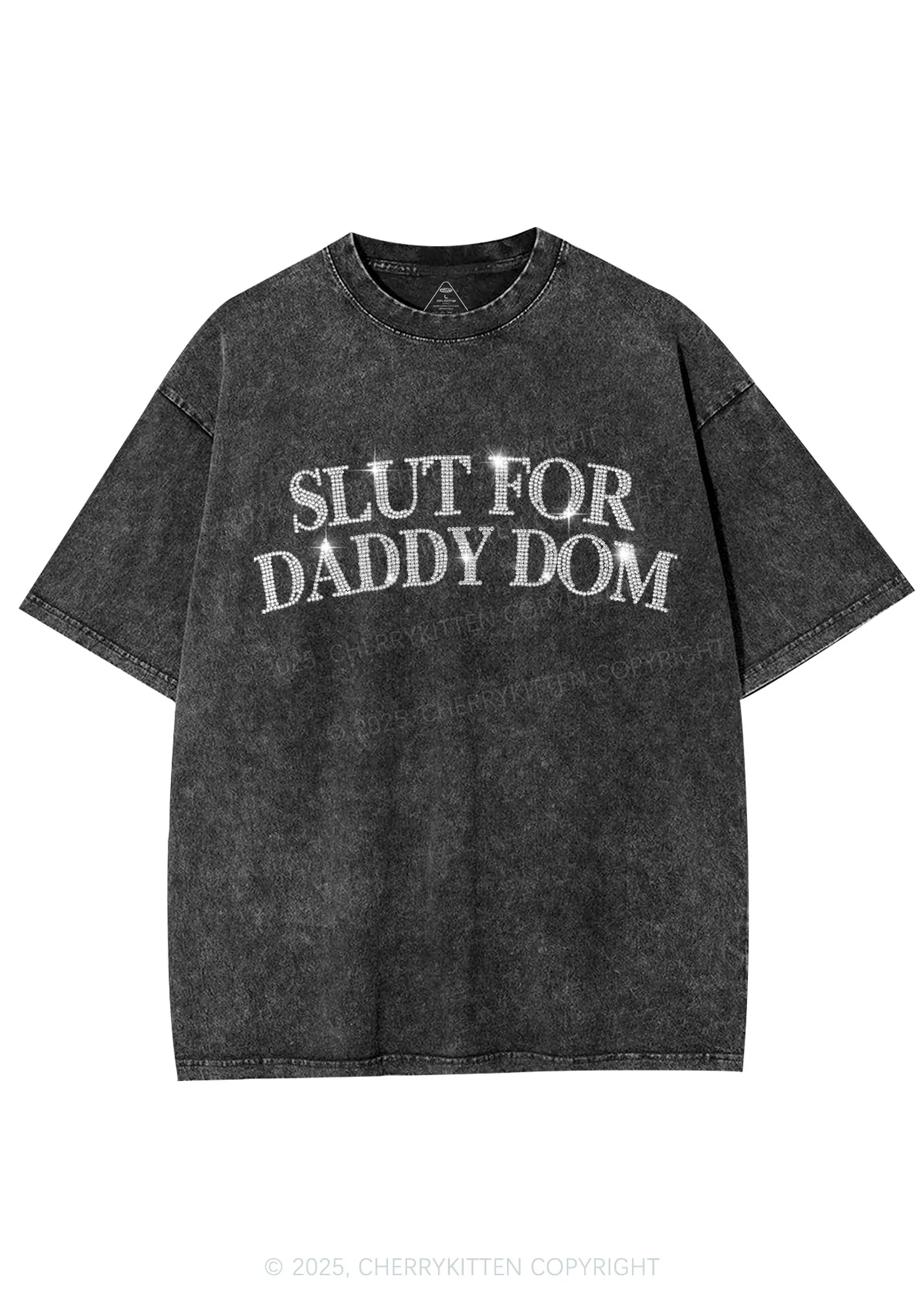 Rhinestone Slxt For Daddy Dom Y2K Shirts Washed Tee Cherrykitten - Image 3