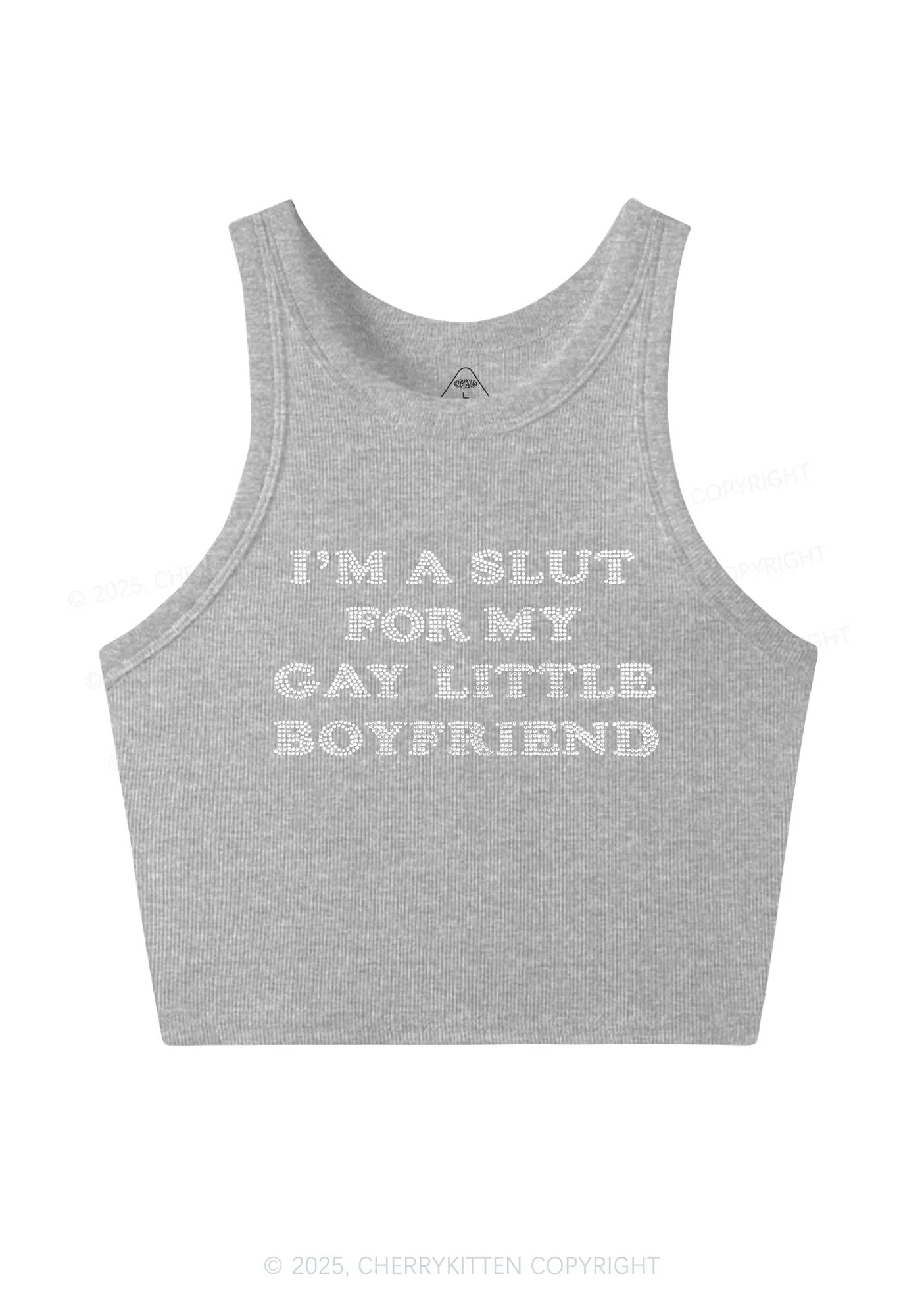 Rhinestone Slxt For My Gay BF Pride Y2K Crop Tank Top Cherrykitten - Image 4