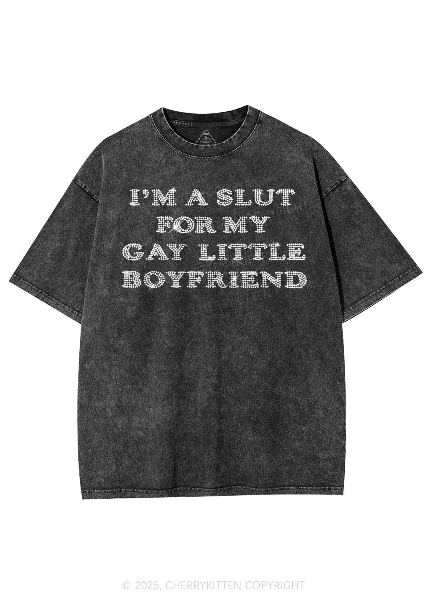 Rhinestone Slxt For My Gay BF Pride Y2K Shirts Washed Tee Cherrykitten