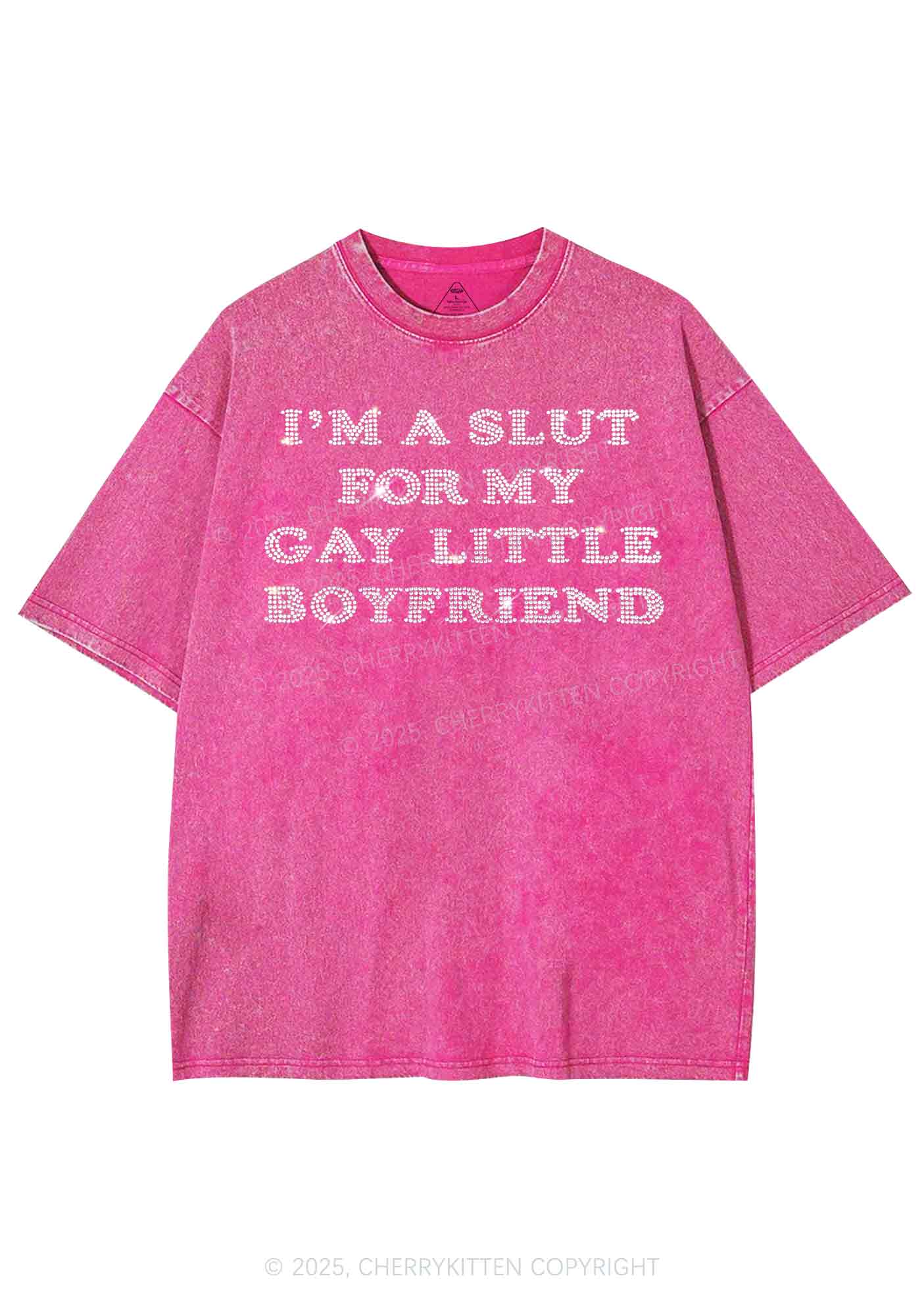 Rhinestone Slxt For My Gay BF Pride Y2K Shirts Washed Tee Cherrykitten - Image 3