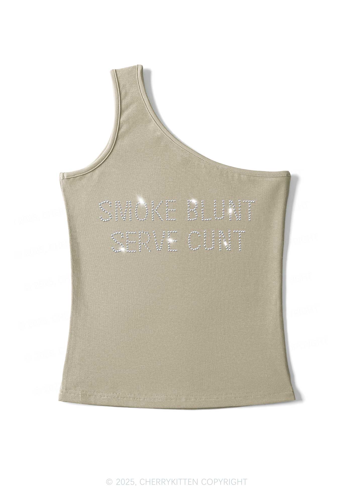 Rhinestone Smoke Blunt Y2K One Shoulder Tank Top Cherrykitten - Image 4