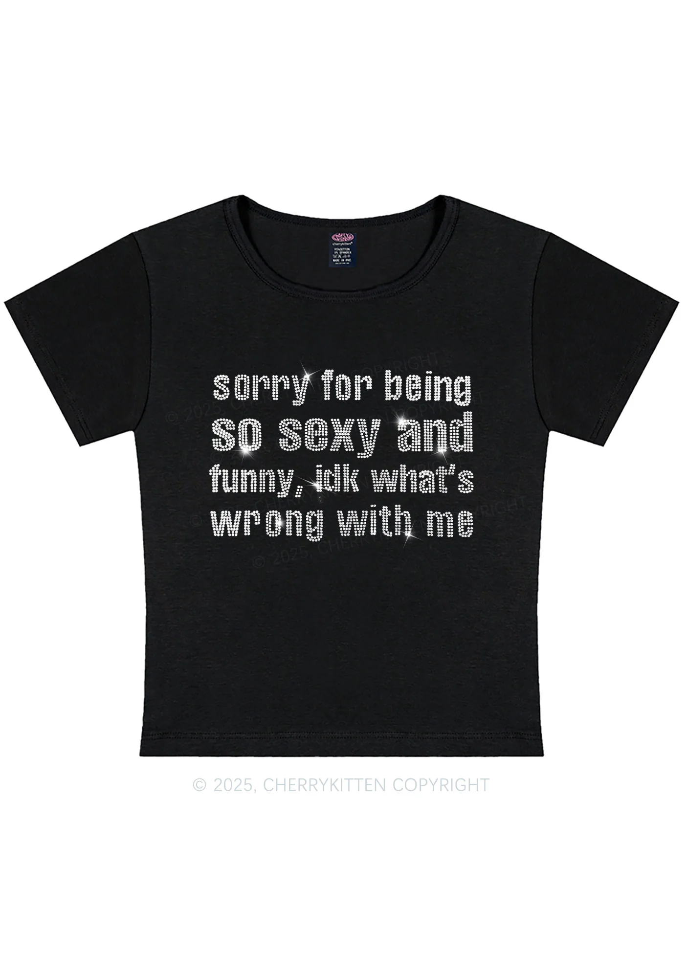 Rhinestone Sorry For Being So Funny Y2K Baby Tee Cherrykitten - Image 4