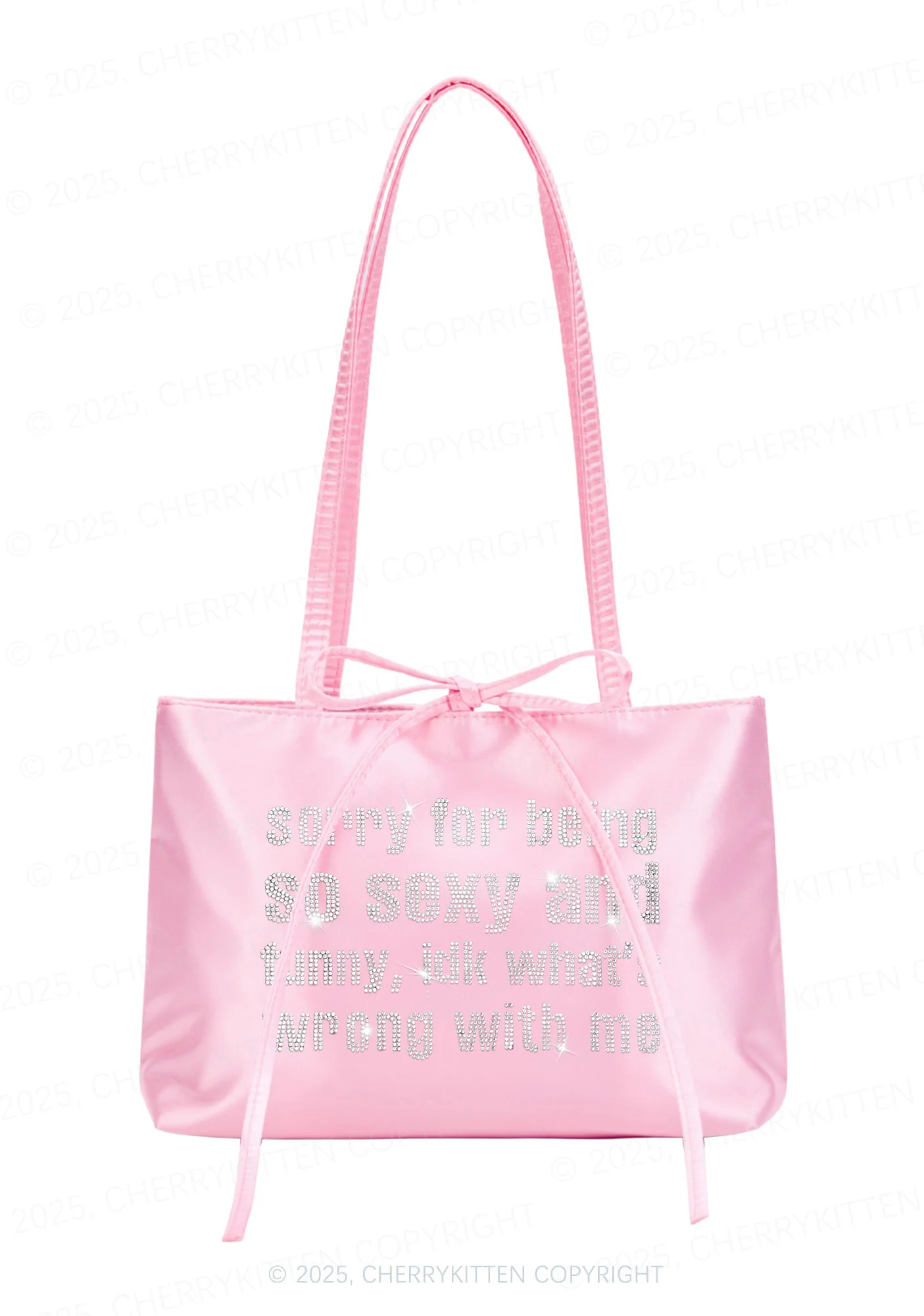 Rhinestone Sorry For Being So Funny Y2K Satin Bags Cherrykitten