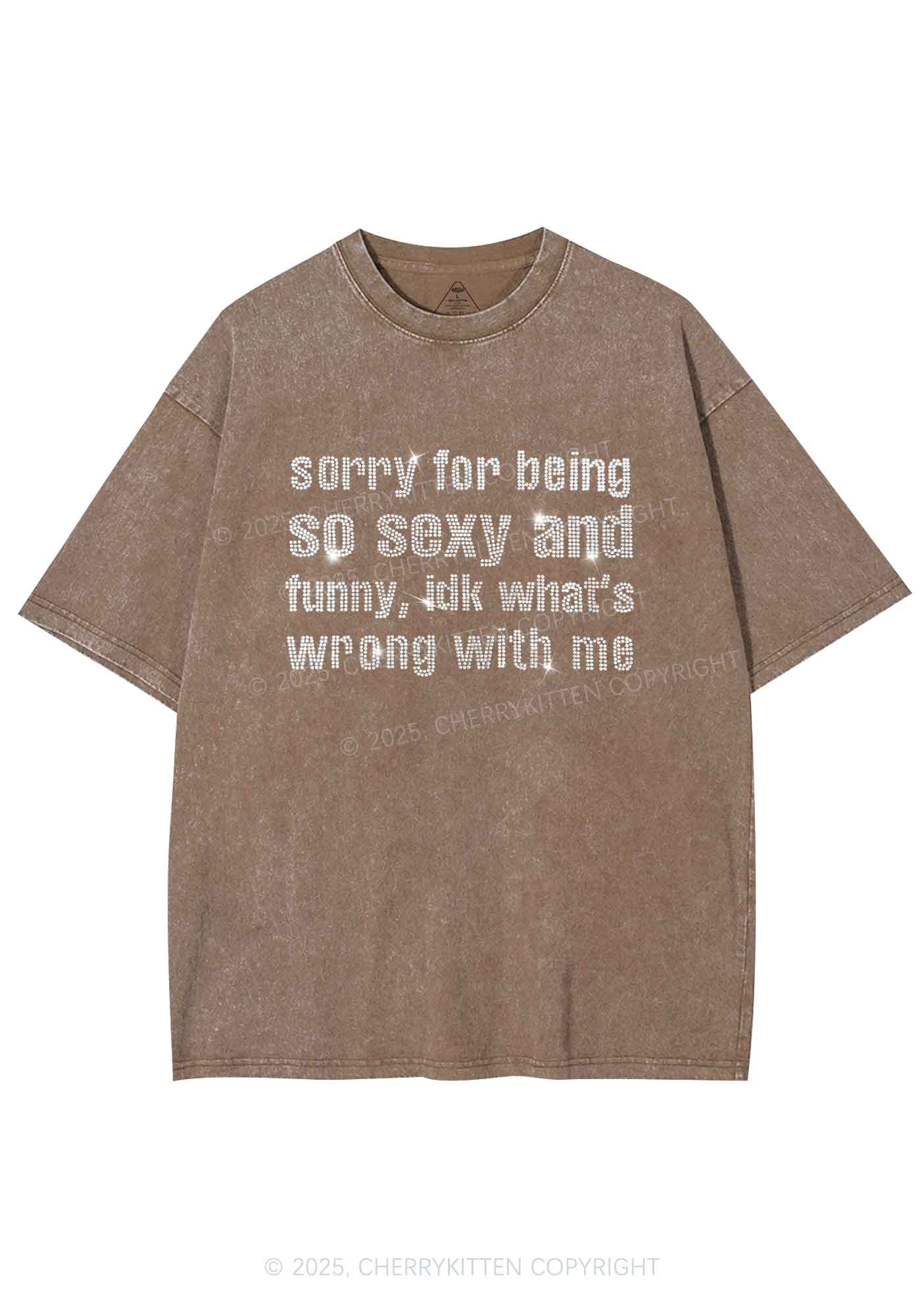 Rhinestone Sorry For Being So Funny Y2K Shirts Washed Tee Cherrykitten - Image 6