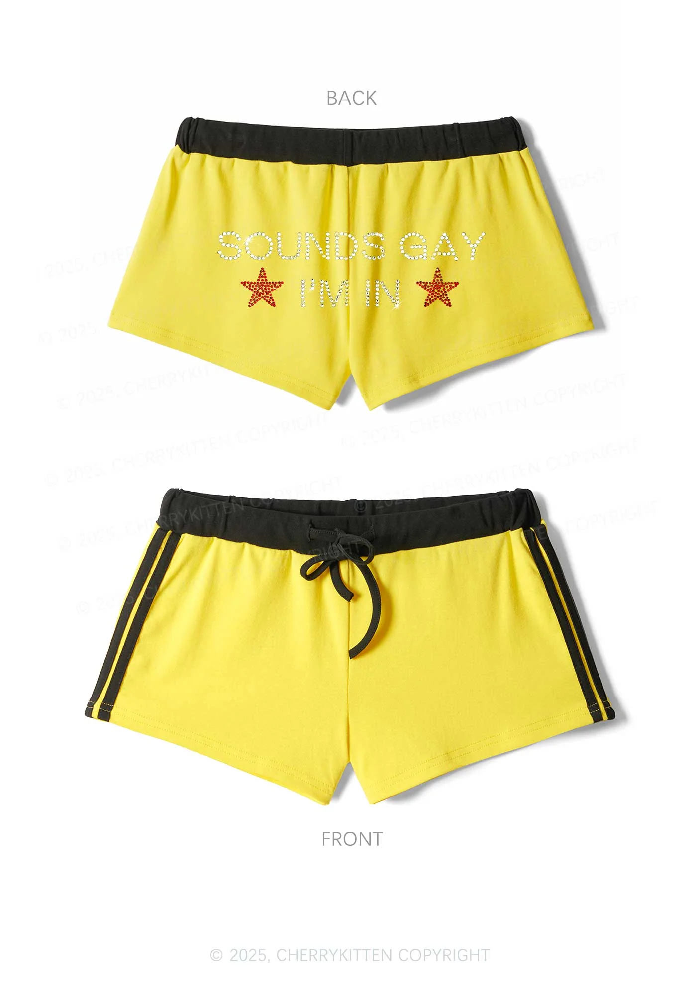 Rhinestone Sounds Gay Pride Y2K Drawstring Mini Shorts Cherrykitten - Image 3