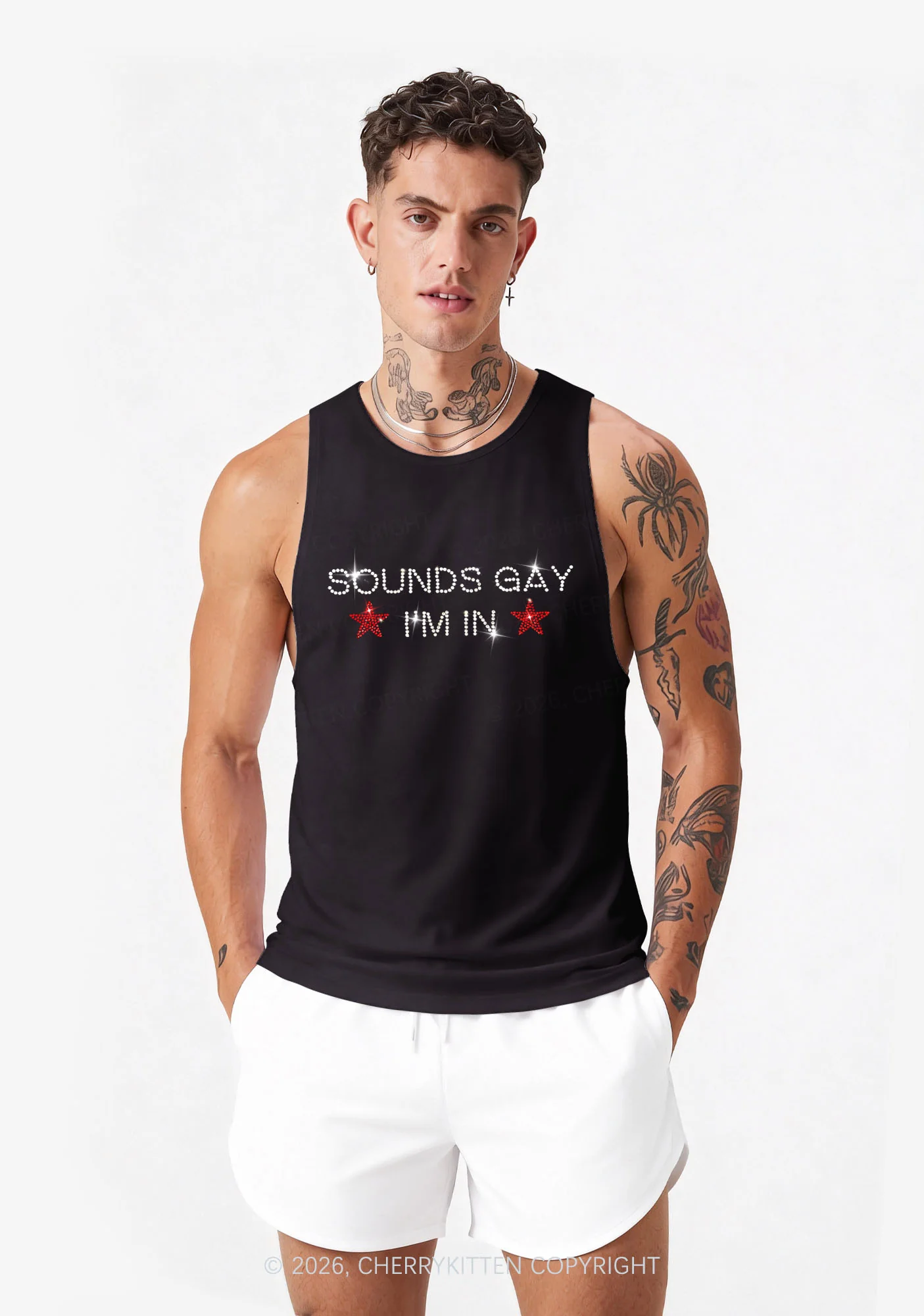 Rhinestone Sounds Gay Pride Y2K Men Racerback Tank Top Cherrykitten - Image 2