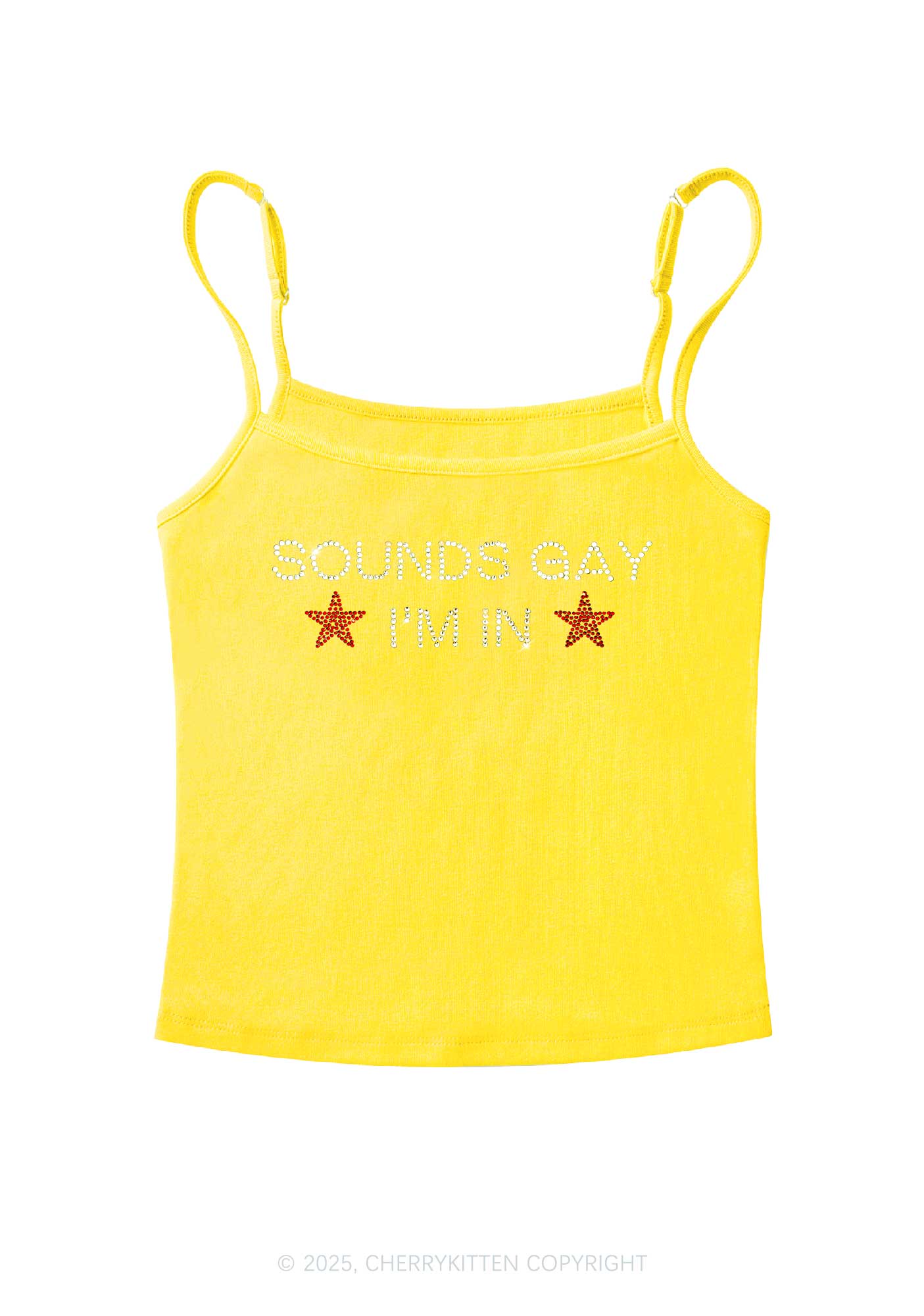 Rhinestone Sounds Gay Pride Y2K Spaghetti Strap Cami Cherrykitten - Image 5