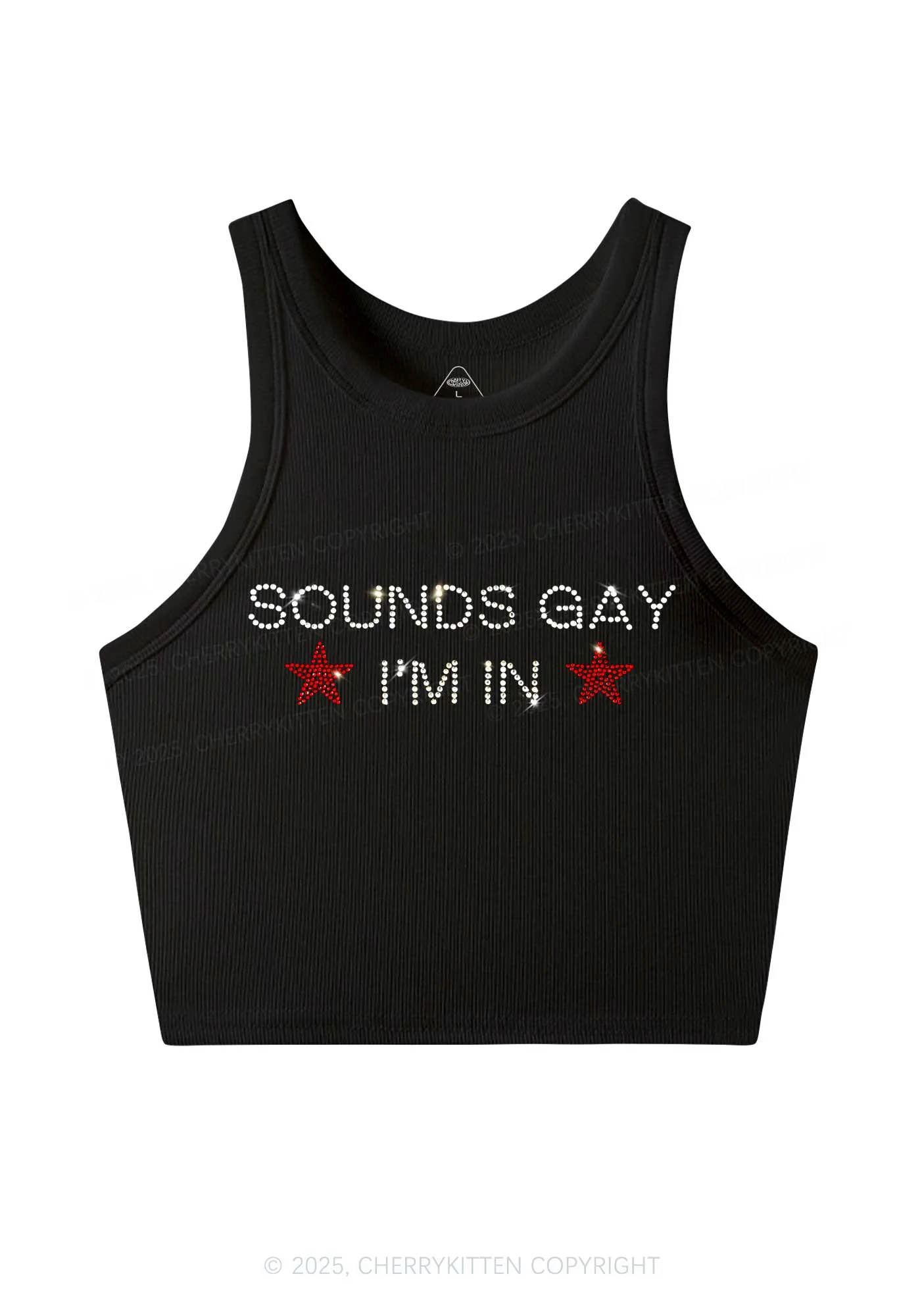 Rhinestone Sounds Gay Pride Y2K Crop Tank Top Cherrykitten